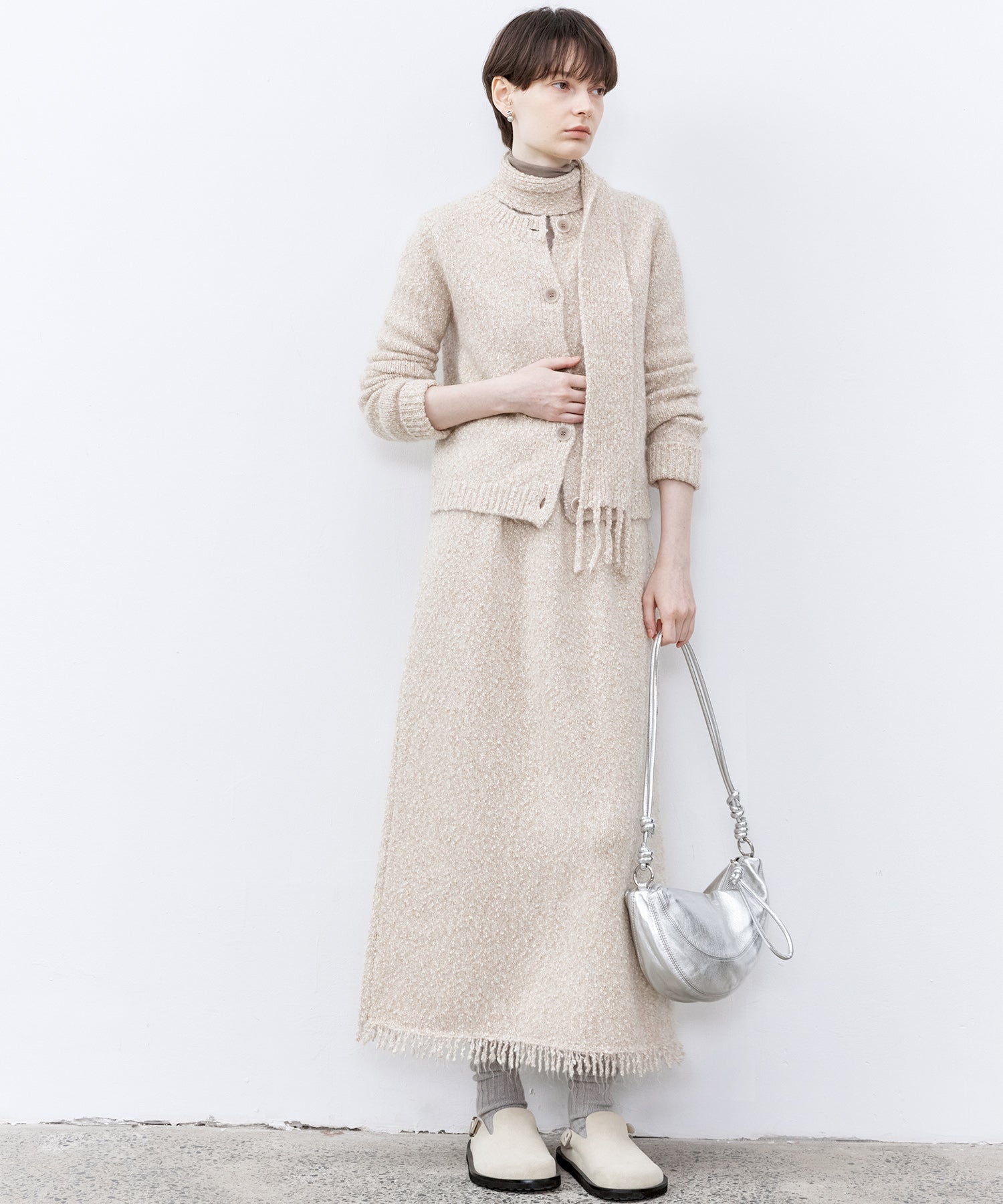 Nepped Knit Cardigan with Tweed Texture