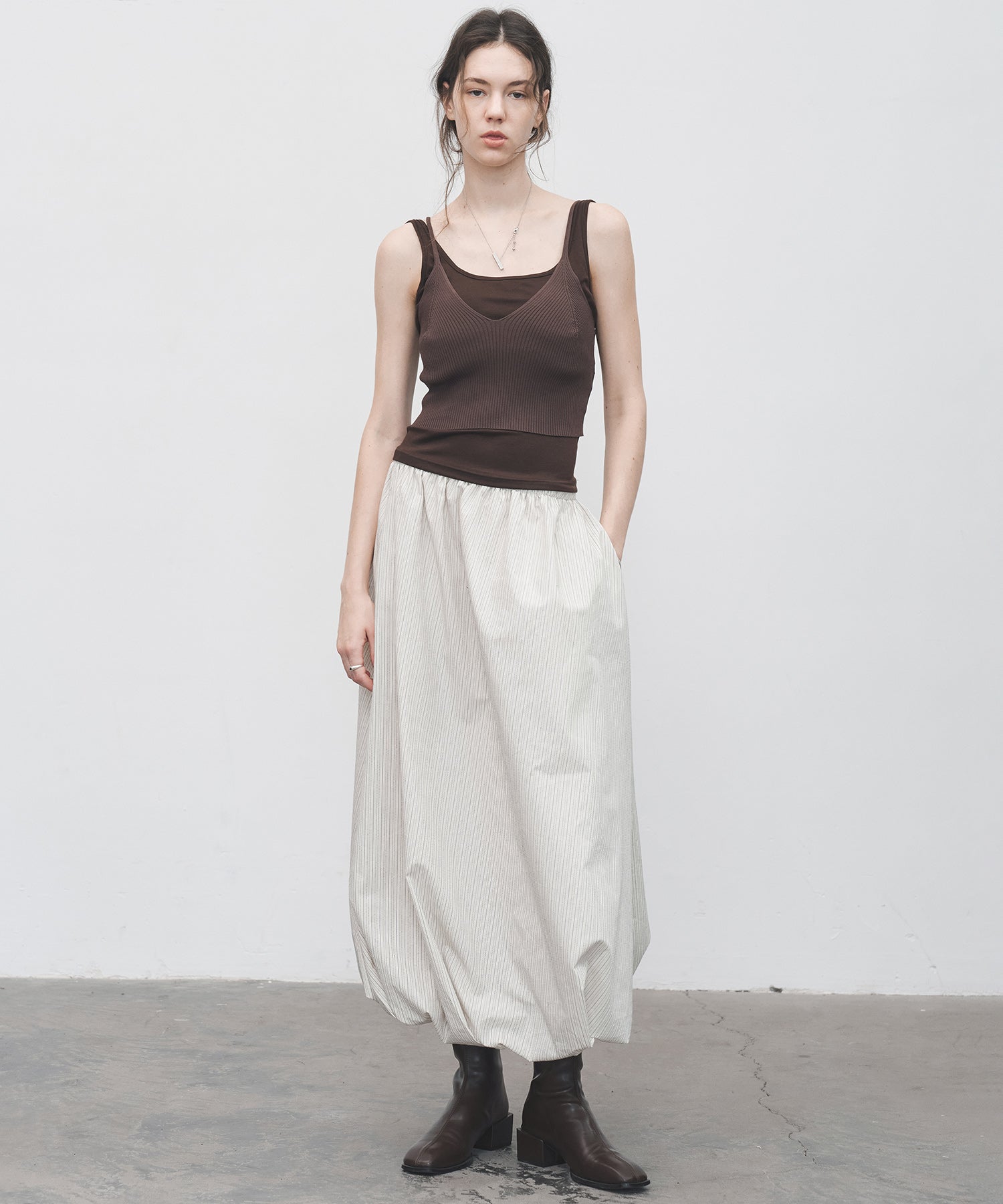 Twist-Detail Striped Balloon Skirt