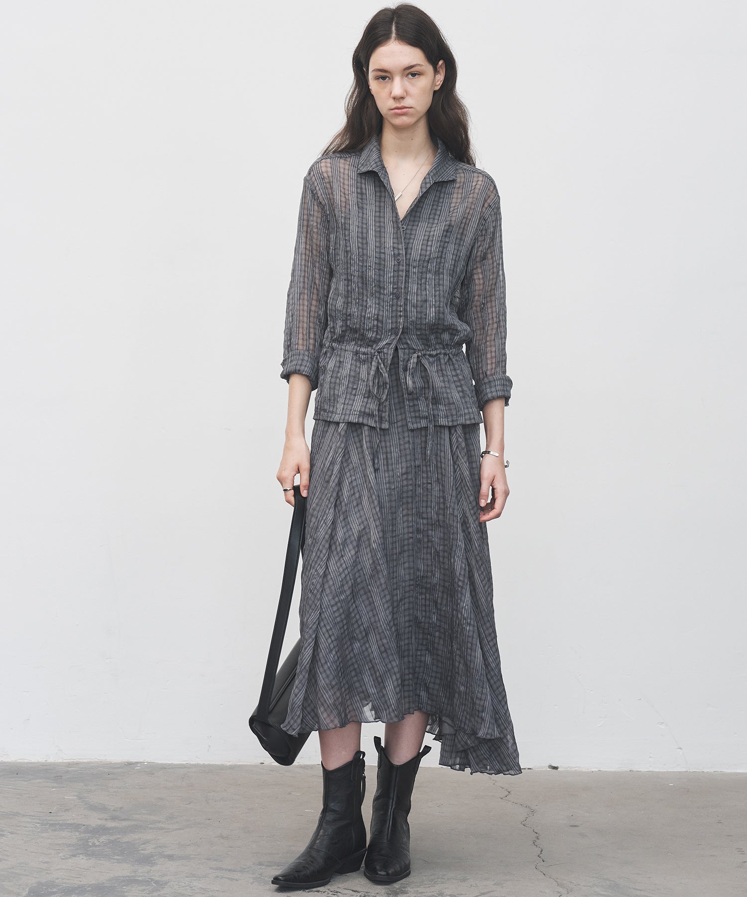 Drawstring Crinkled Check Shirt Jacket – Oversized Fit