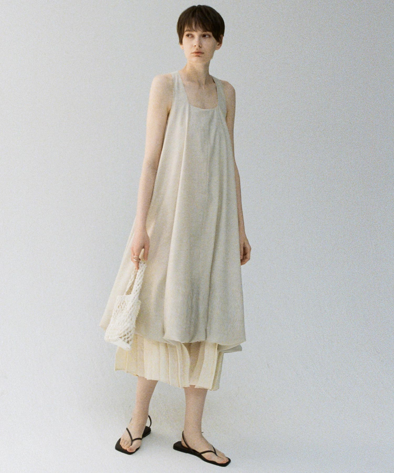 Balloon Silhouette Pleated Layered Dress