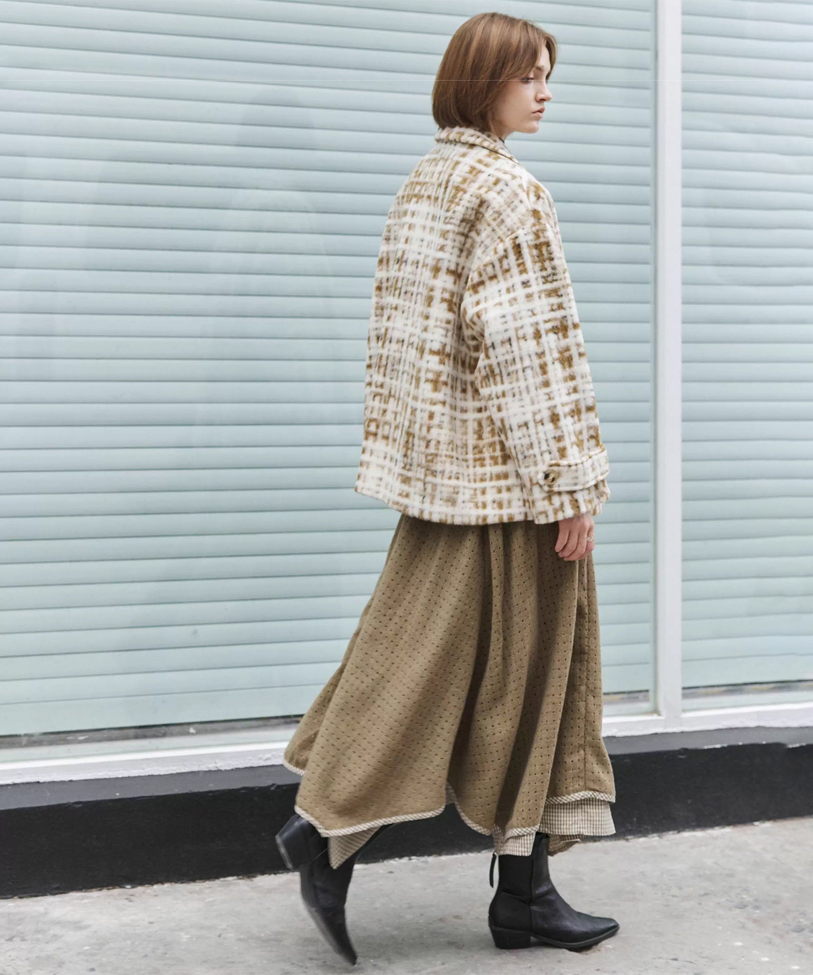 Hazy Plaid Tailored Wool Short Over-coat