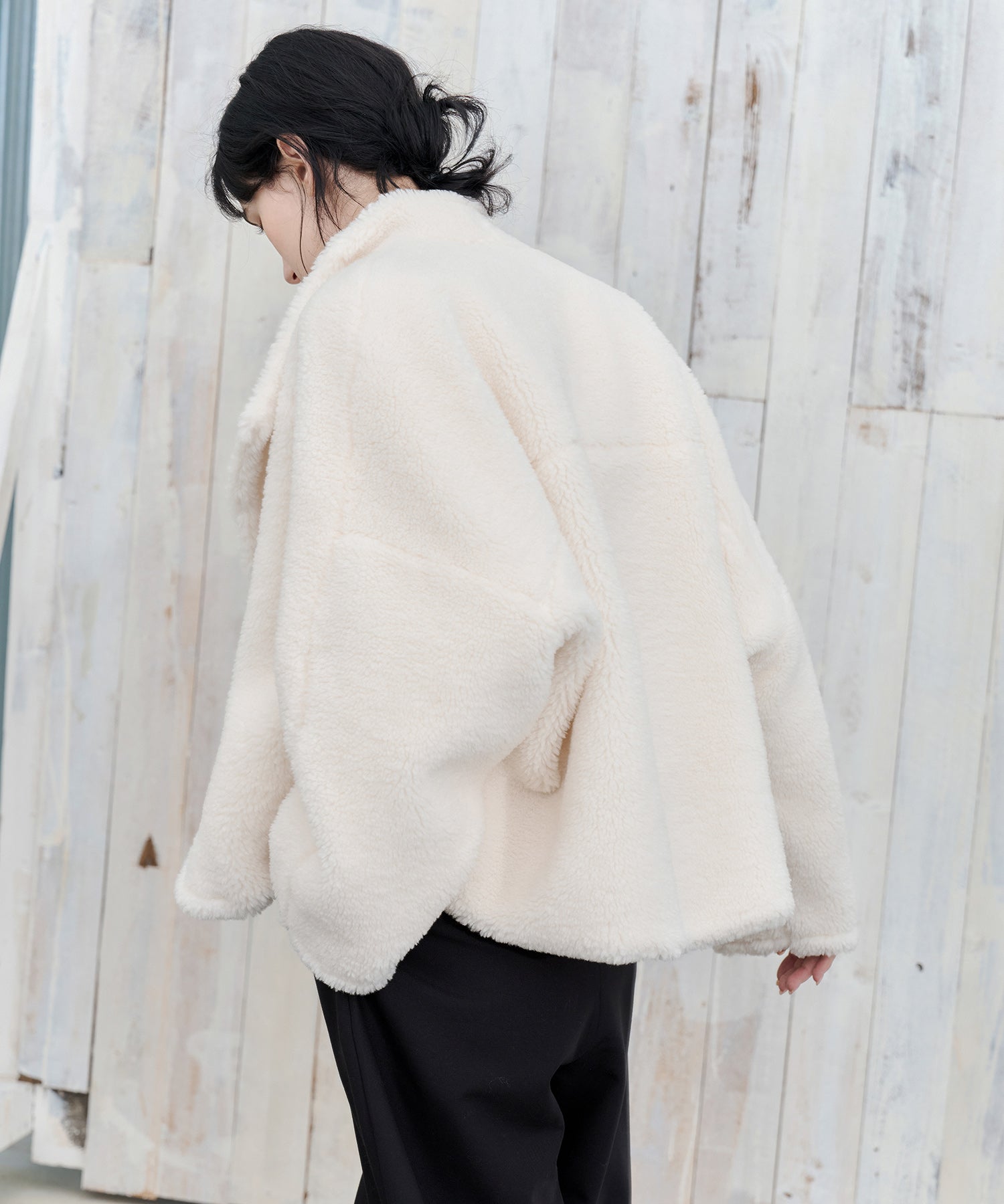 Asymmetric Collar Faux Shearling Short Jacket