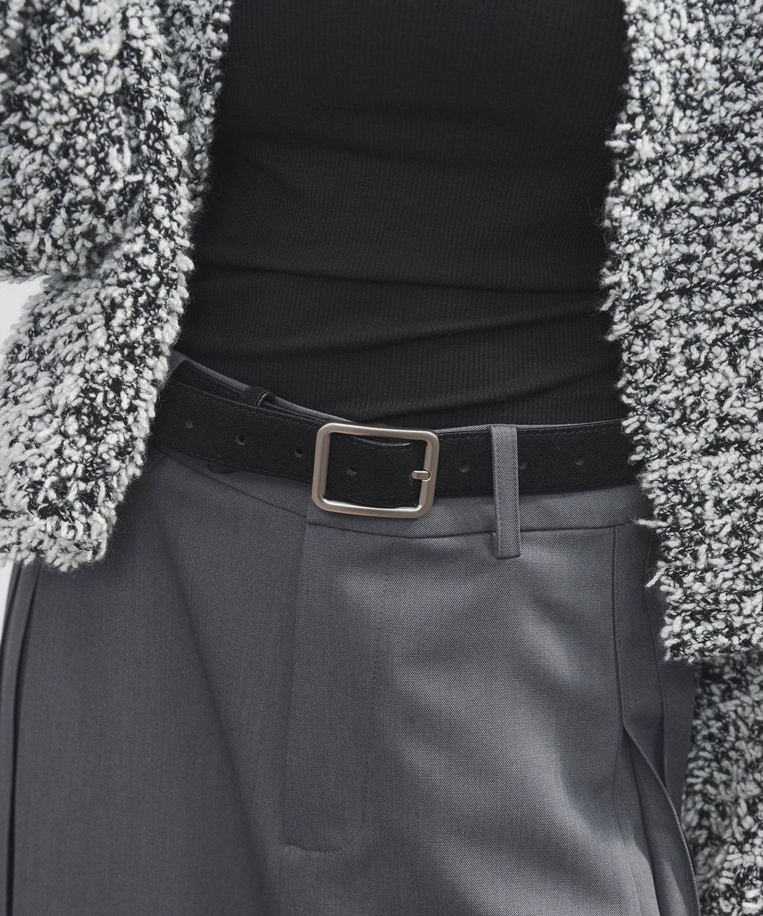 Minimalist Suede Leather Belt with Matte Silver Buckle