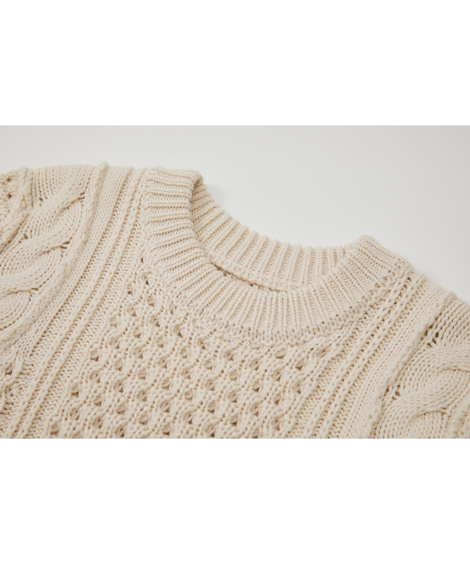 Textured Wool Blend Aran Sweater