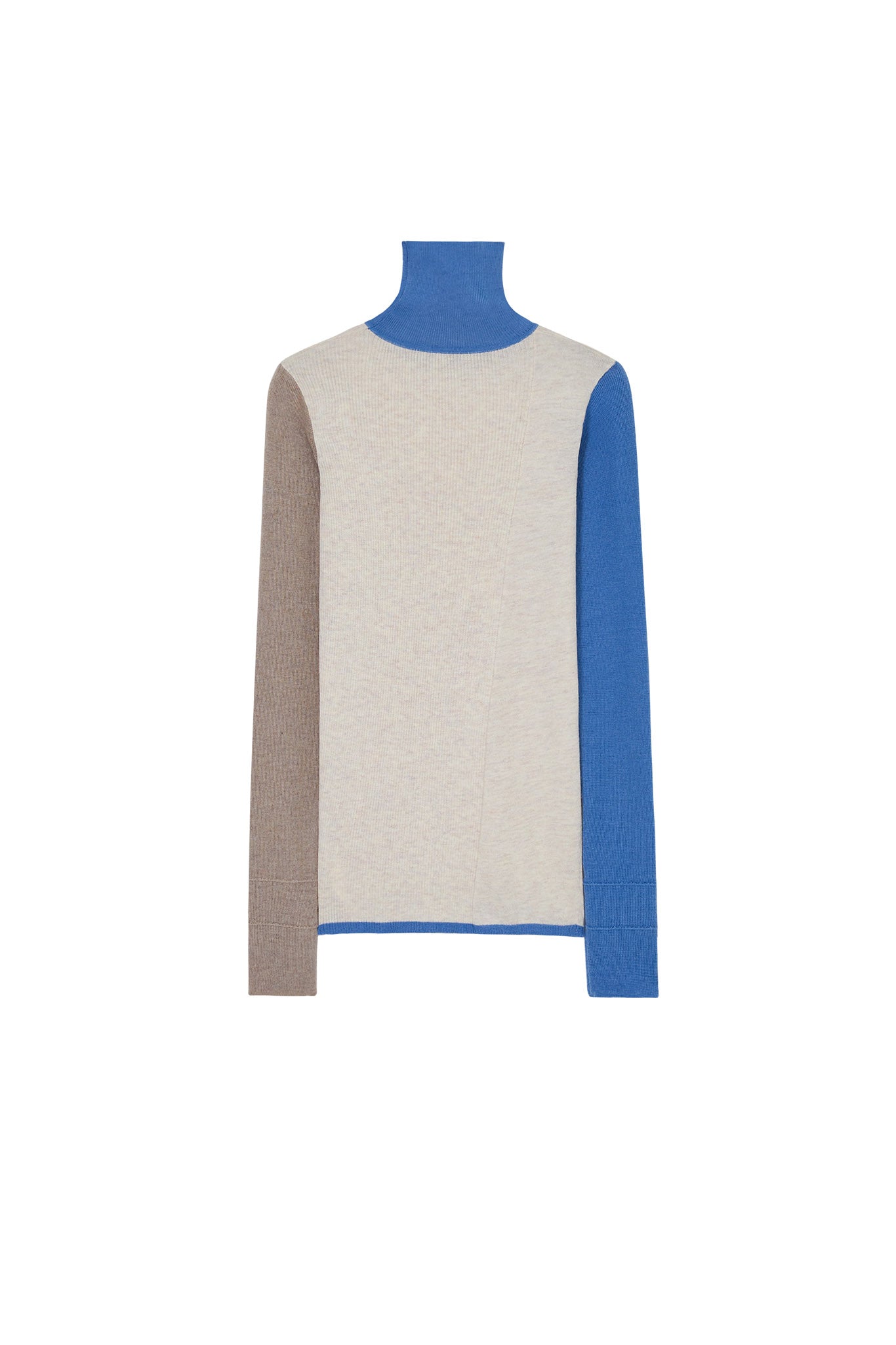 Bicolor High Neck Wool Knit Top