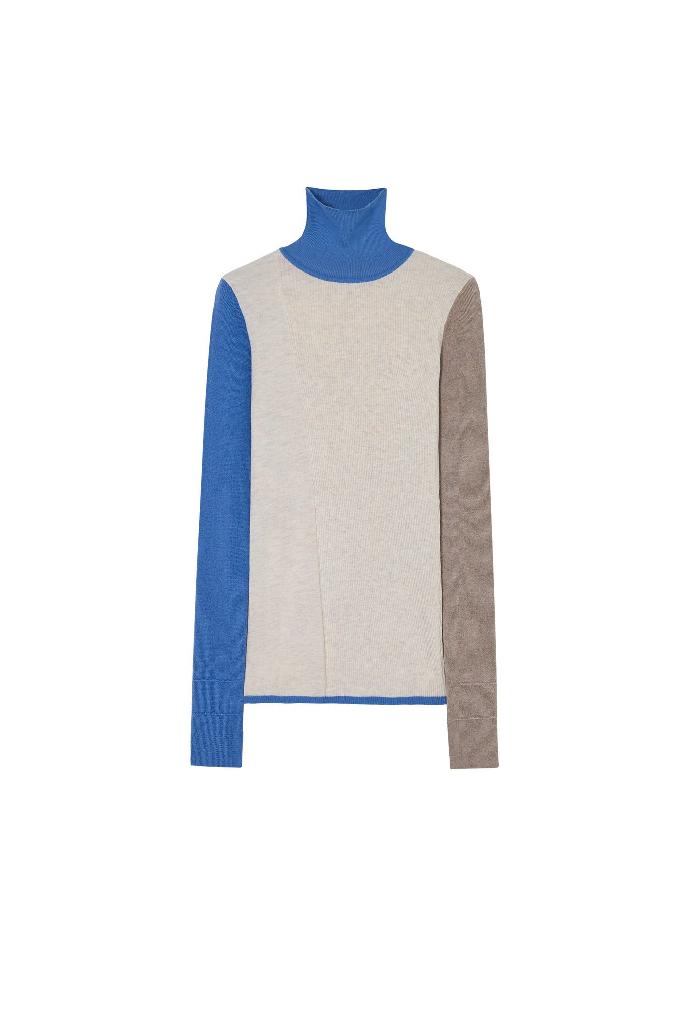 Bicolor High Neck Wool Knit Top