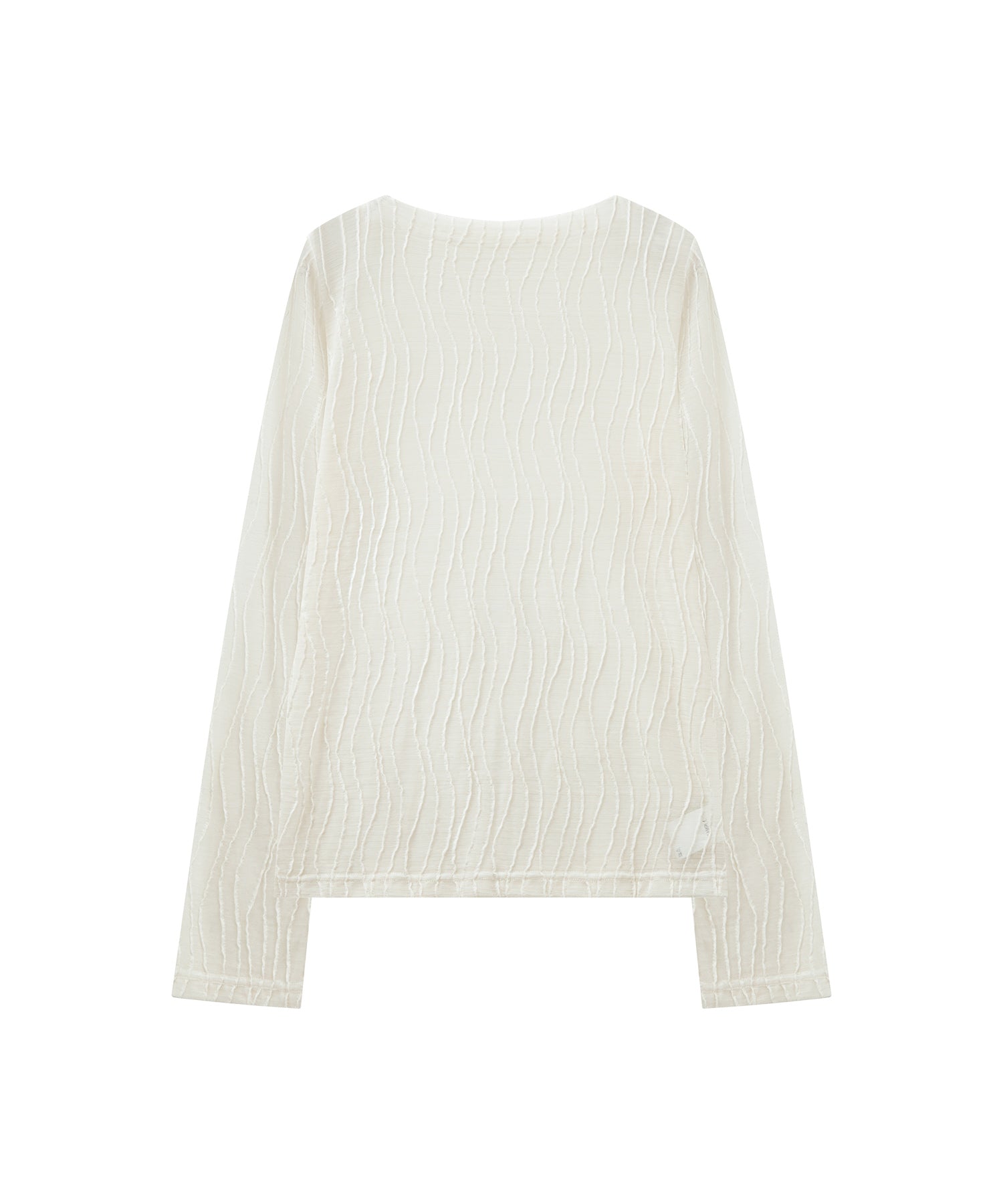 Jacquard Mesh Boat Neck Top – Sheer Long Sleeve Tee