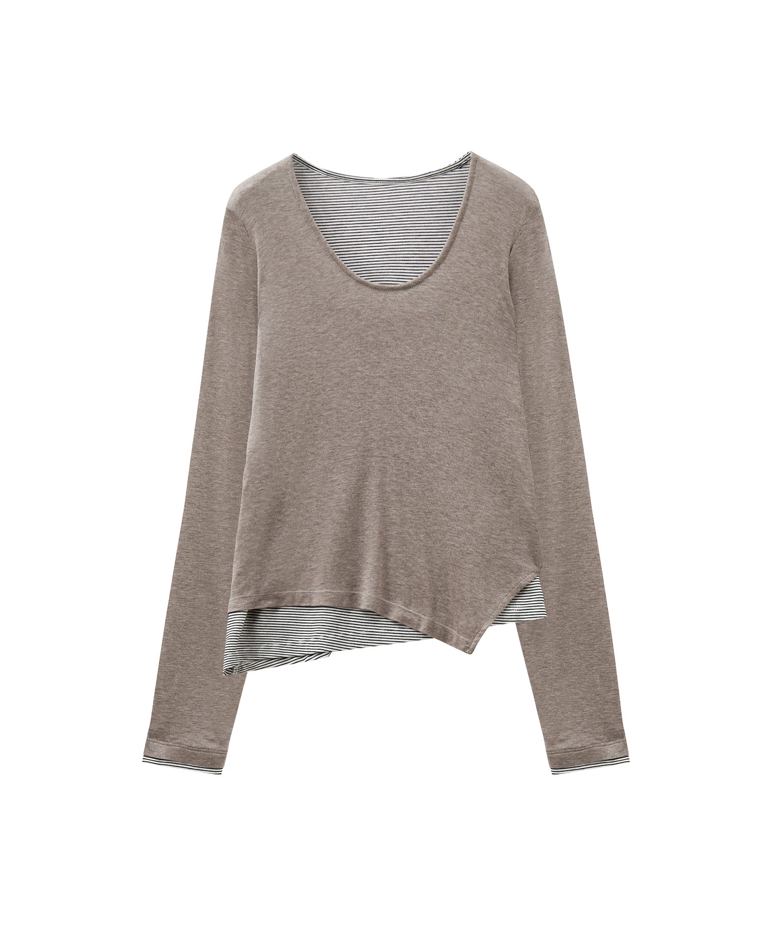 Layered Style U-Neck Stripe Top – Wool Blend