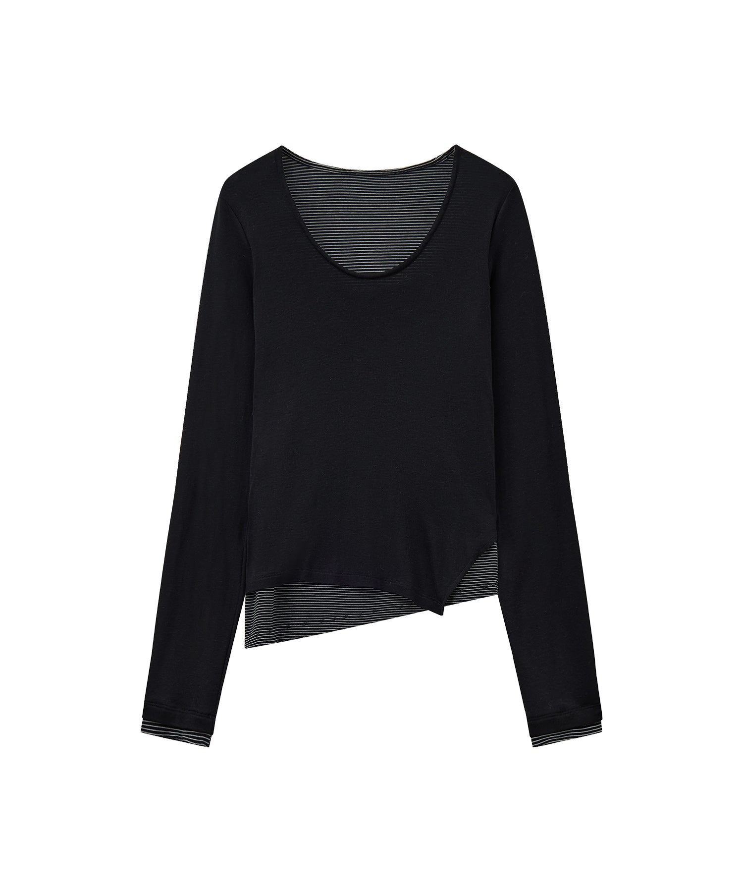 Layered Style U-Neck Stripe Top – Wool Blend