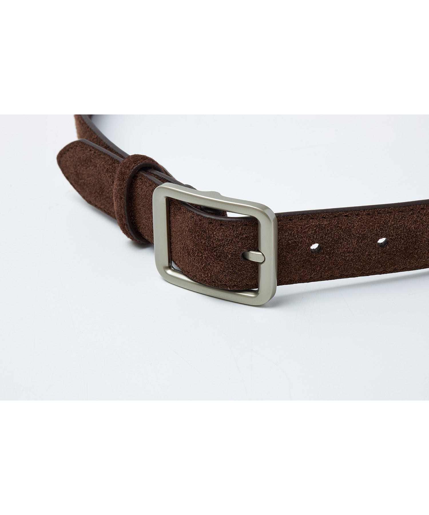 Minimalist Suede Leather Belt with Matte Silver Buckle