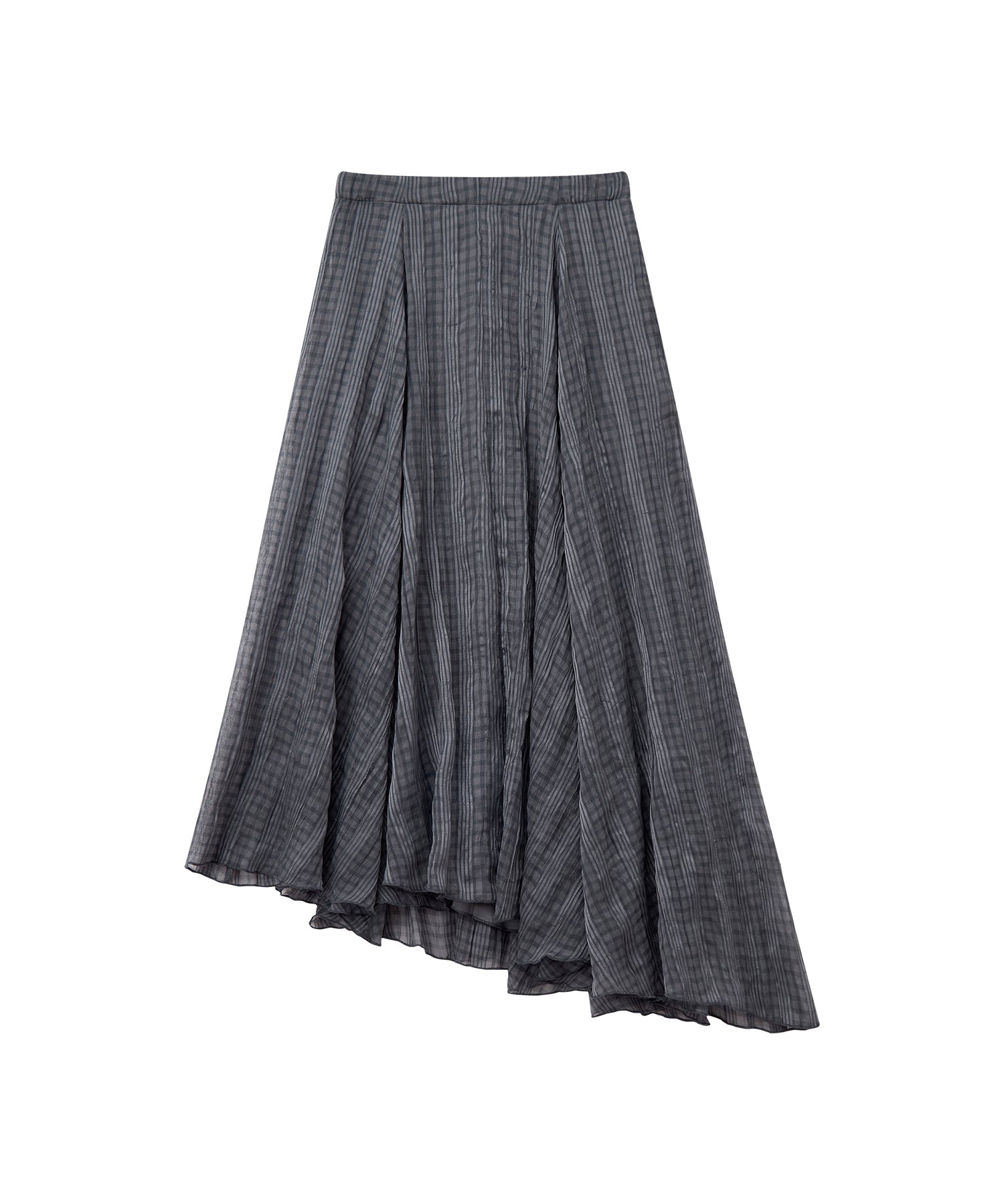 Asymmetric Hem Crinkled Check Midi Skirt – A-Line Silhouette