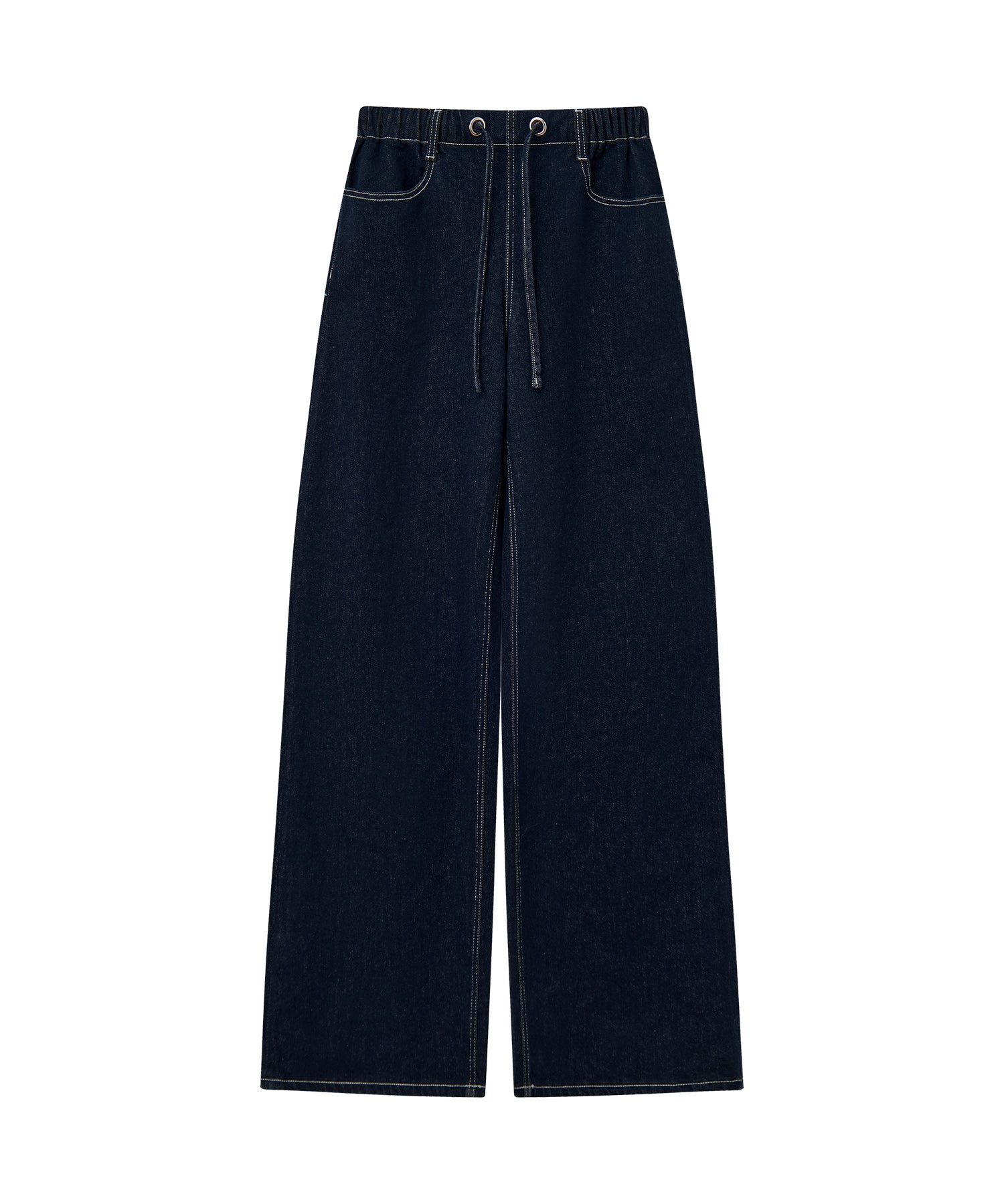 Drawstring Straight Washed Denim Pants