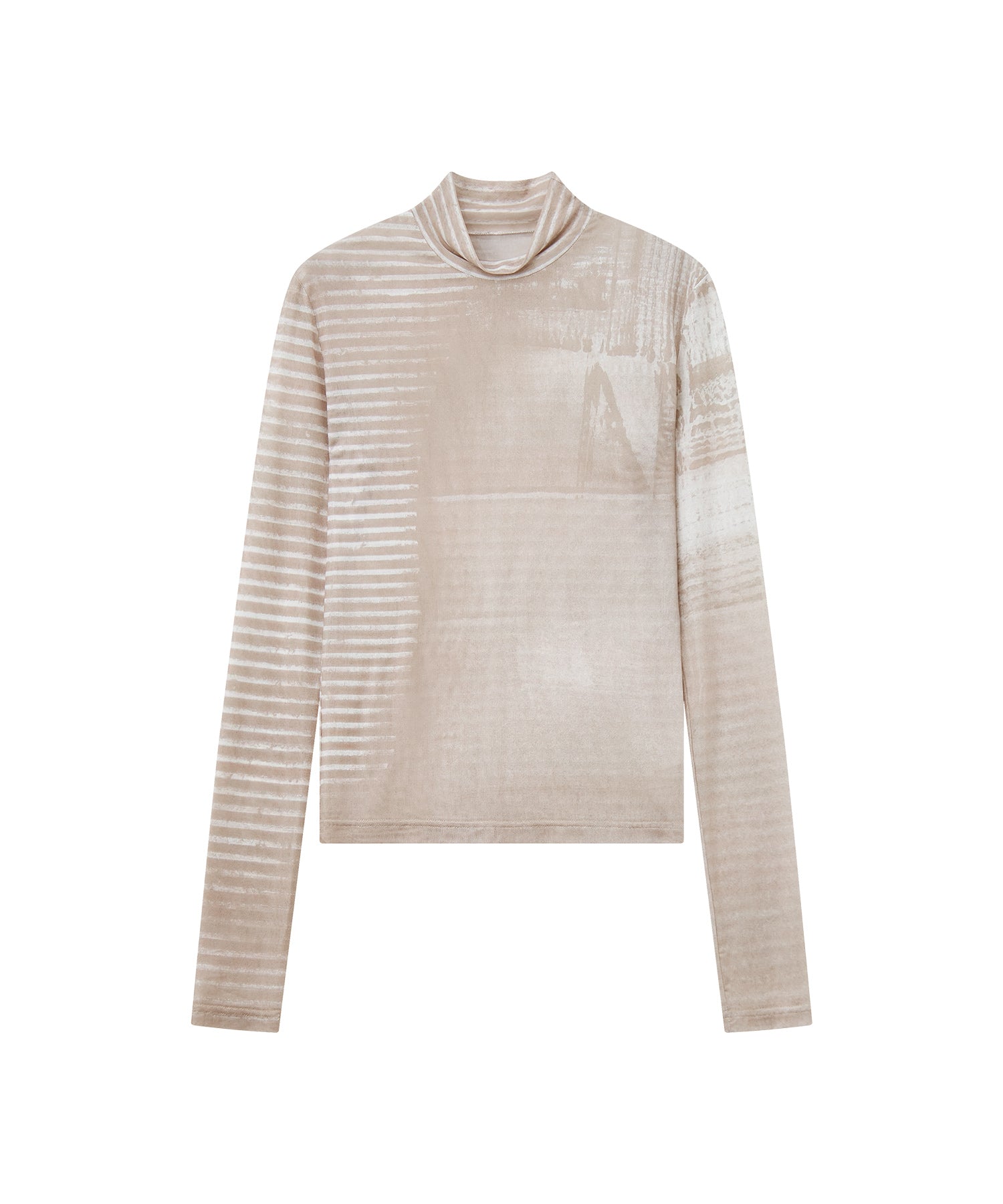 Digital Art Mesh Top – Sheer Mock Neck Fitted Layer