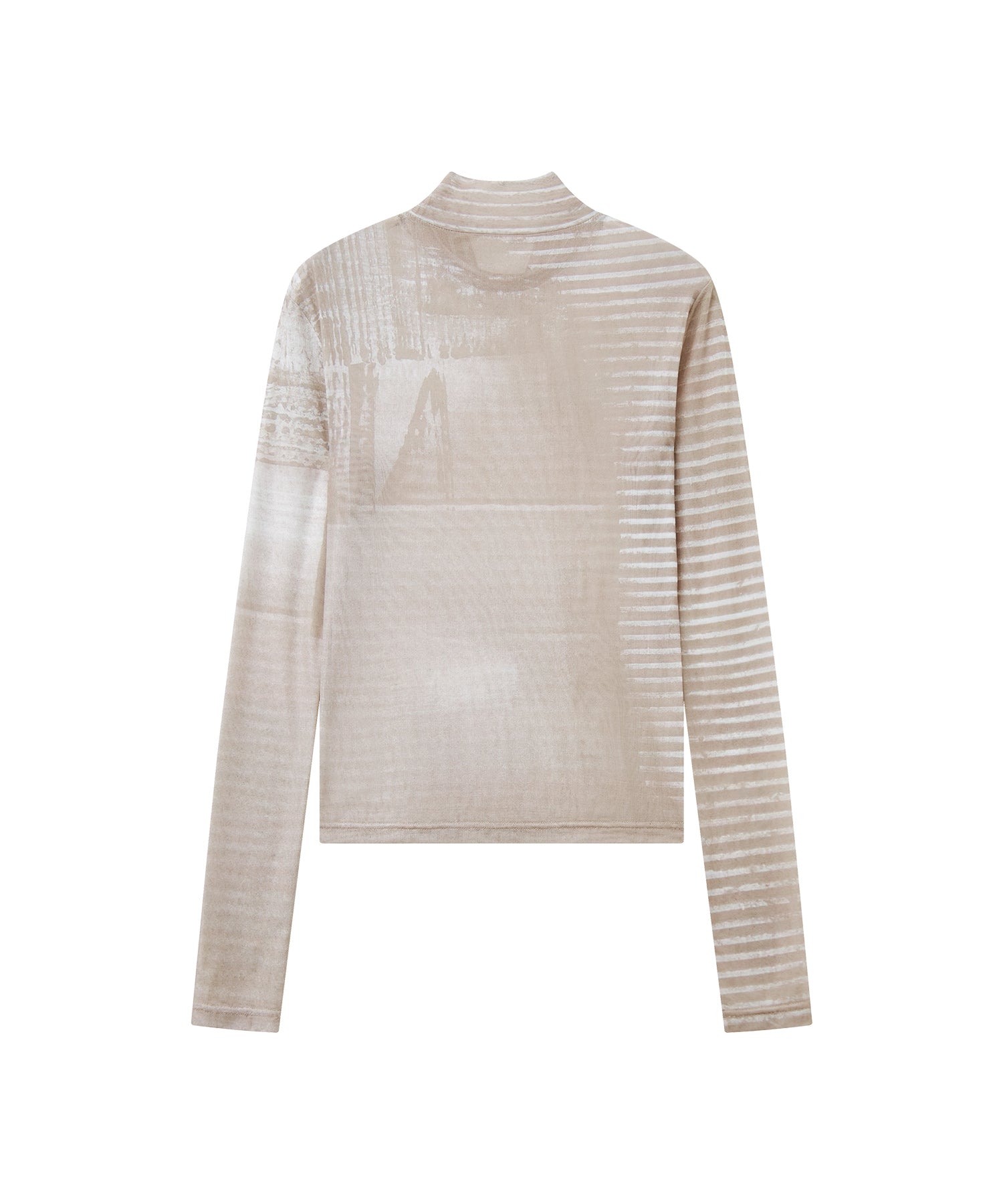 Digital Art Mesh Top – Sheer Mock Neck Fitted Layer