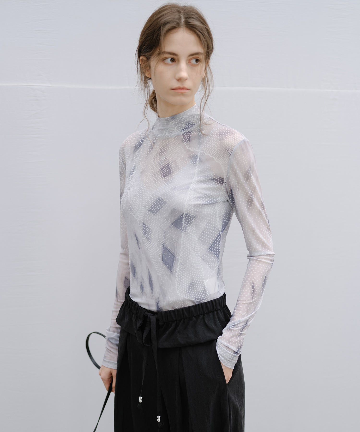 "Shipping from late February to early March" Abstract Print Sheer Mesh Top
