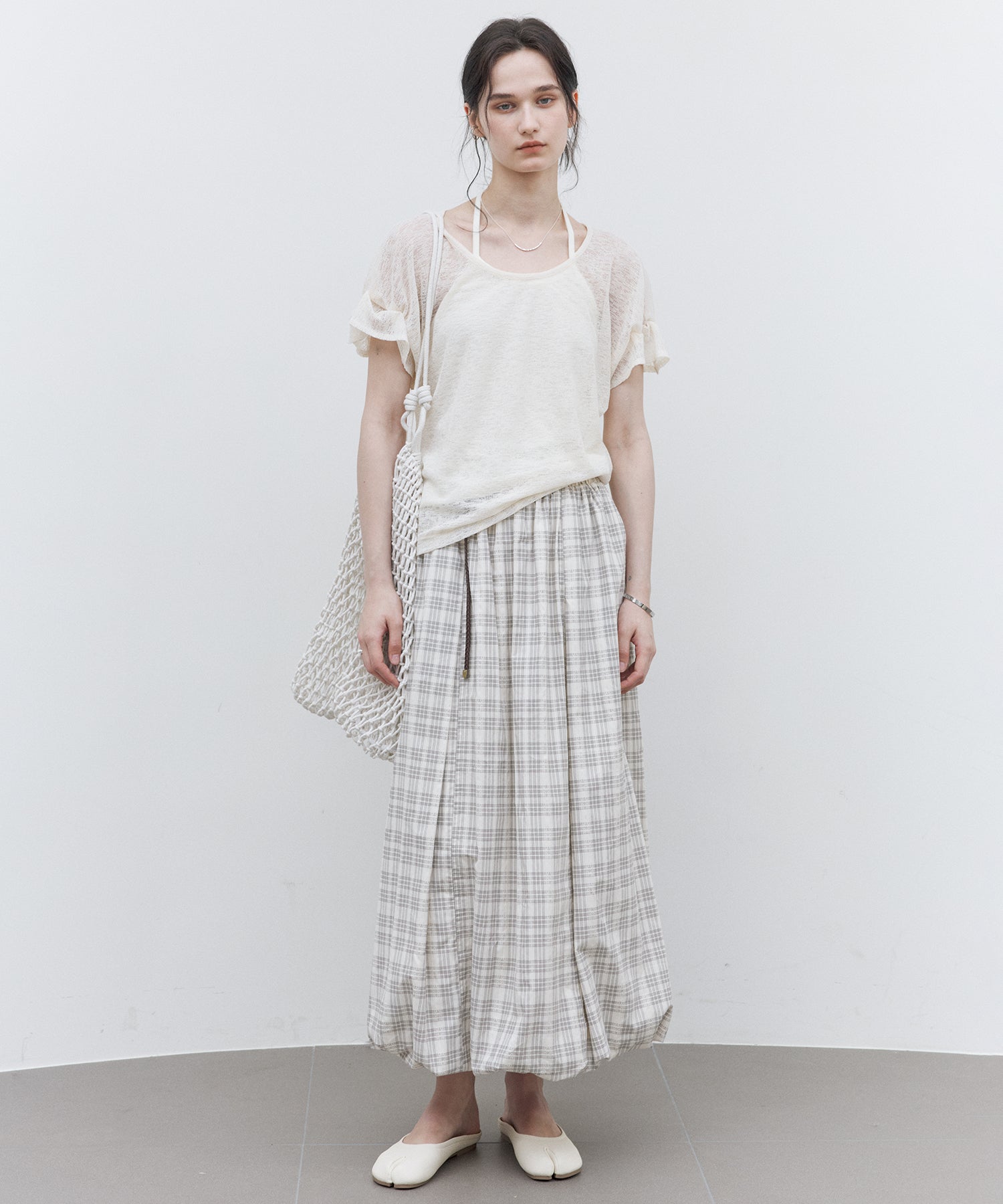 Sheer Gathered Sleeve T-Shirt