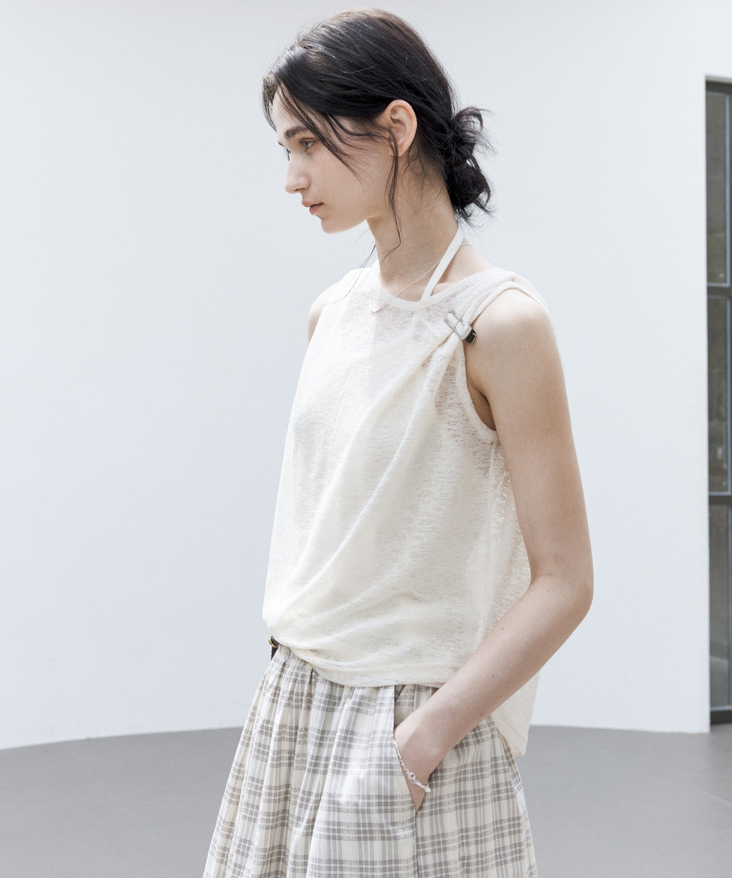 Sheer Asymmetric Sleeveless Top