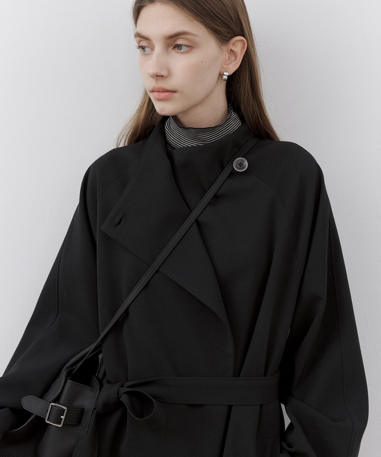 Asymmetric Collar Raglan Sleeve Long Coat