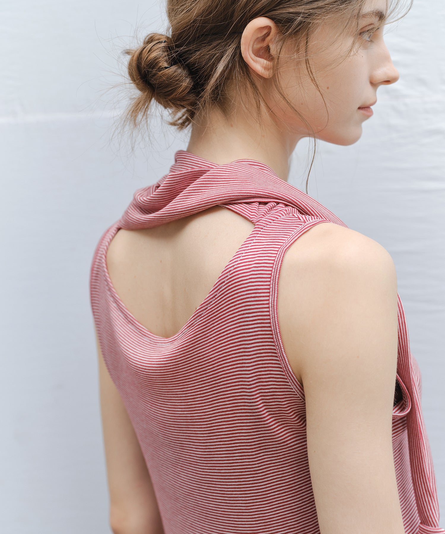 「7月上旬~中旬出荷」Tie Detail Striped Knit Top