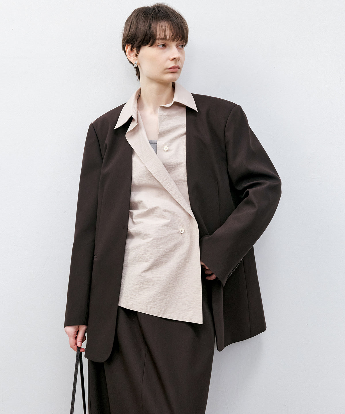 Collarless Oversized Tailored Jacket