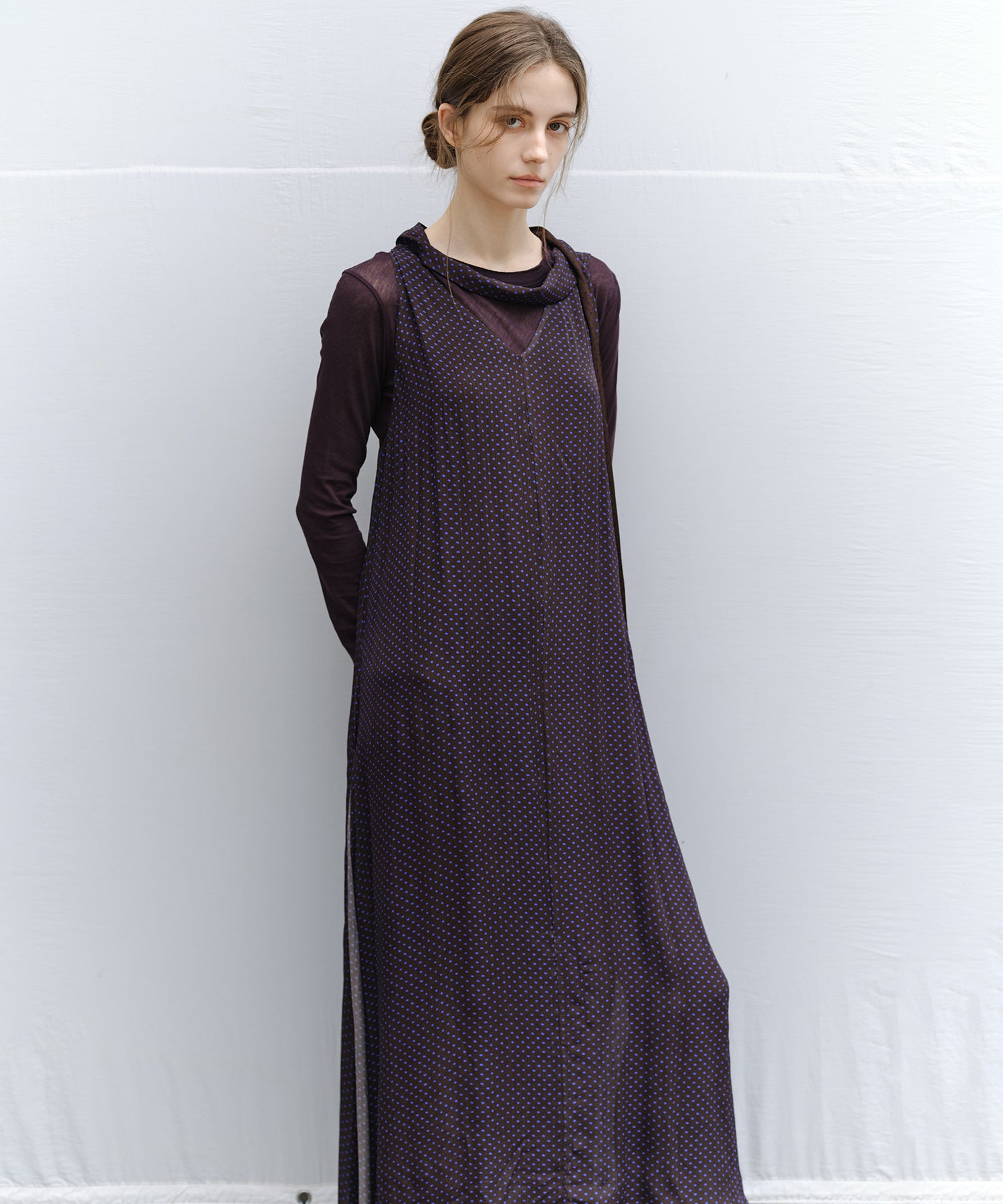 Dot Scarf Detail V-Neck Dress