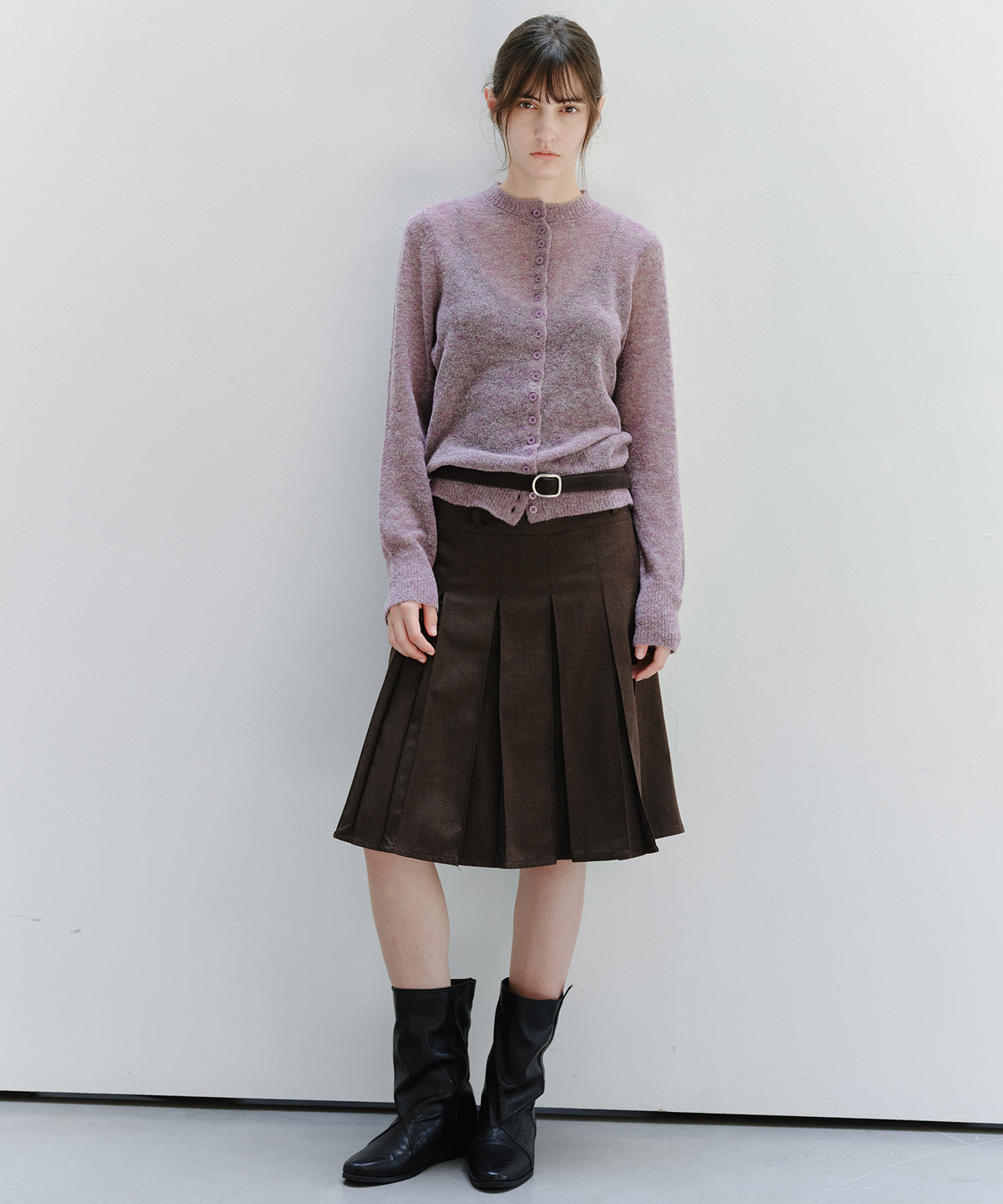 「9月下旬出荷予定」2WAY Faux Leather Pleated Midi Skirt
