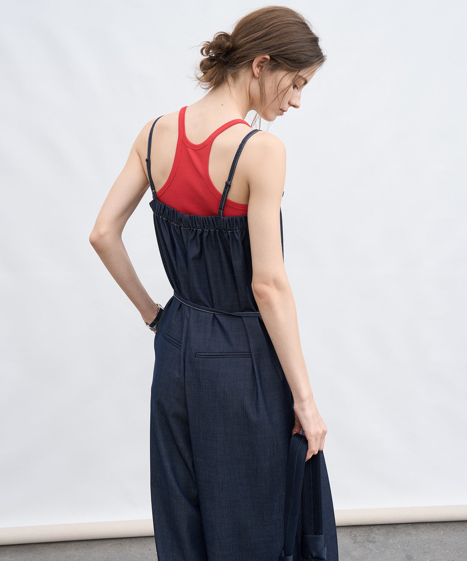 Lightweight Denim-Style Wide Leg Jumpsuit