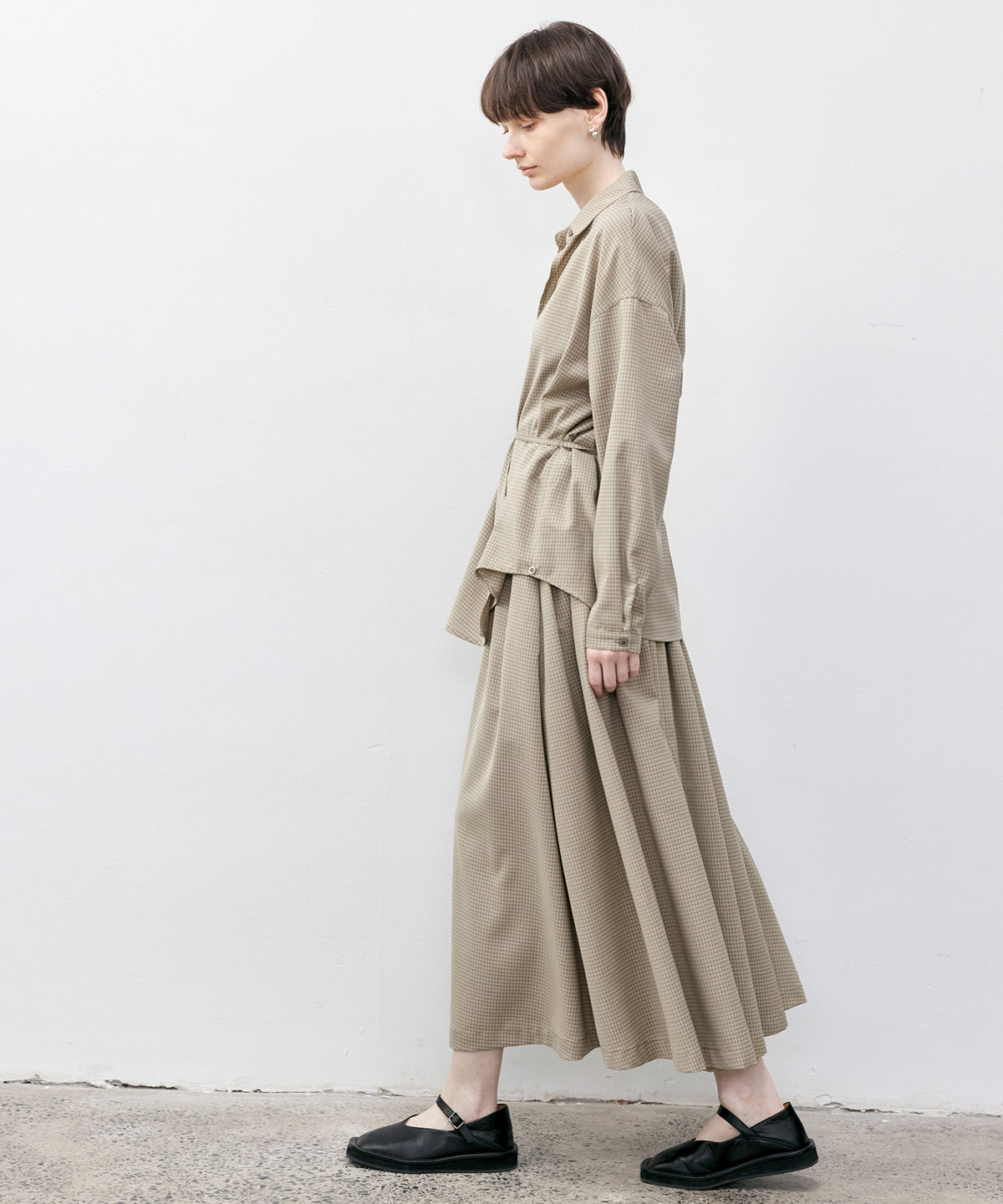 Striped & Checked Gathered Flare Skirt