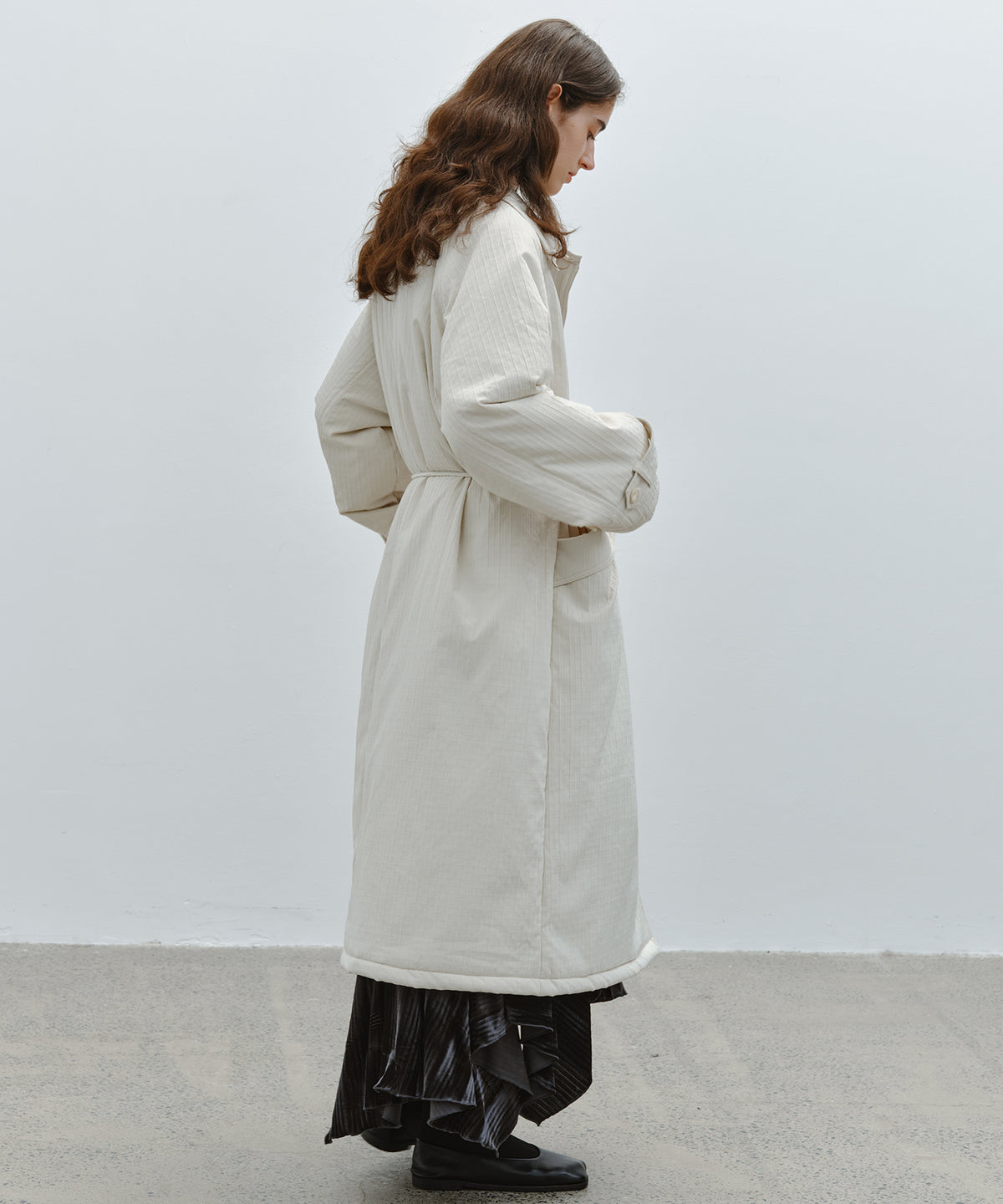 「10月下旬出荷予定」Striped Quilted Belted Long Coat
