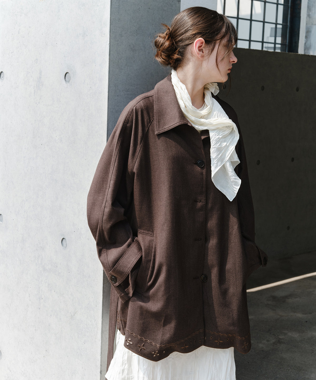 「9月下旬出荷予定」Washed Texture Scarf Collar Layered Dress