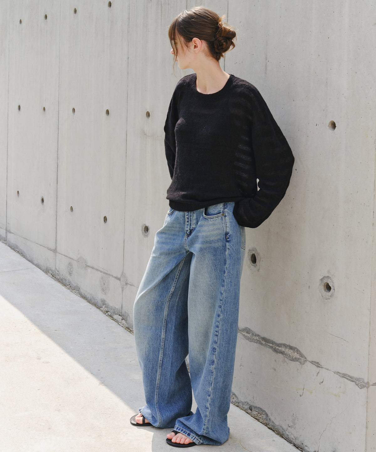 「10月下旬出荷予定」Sheer Wool-Blend Border Knit Pullover