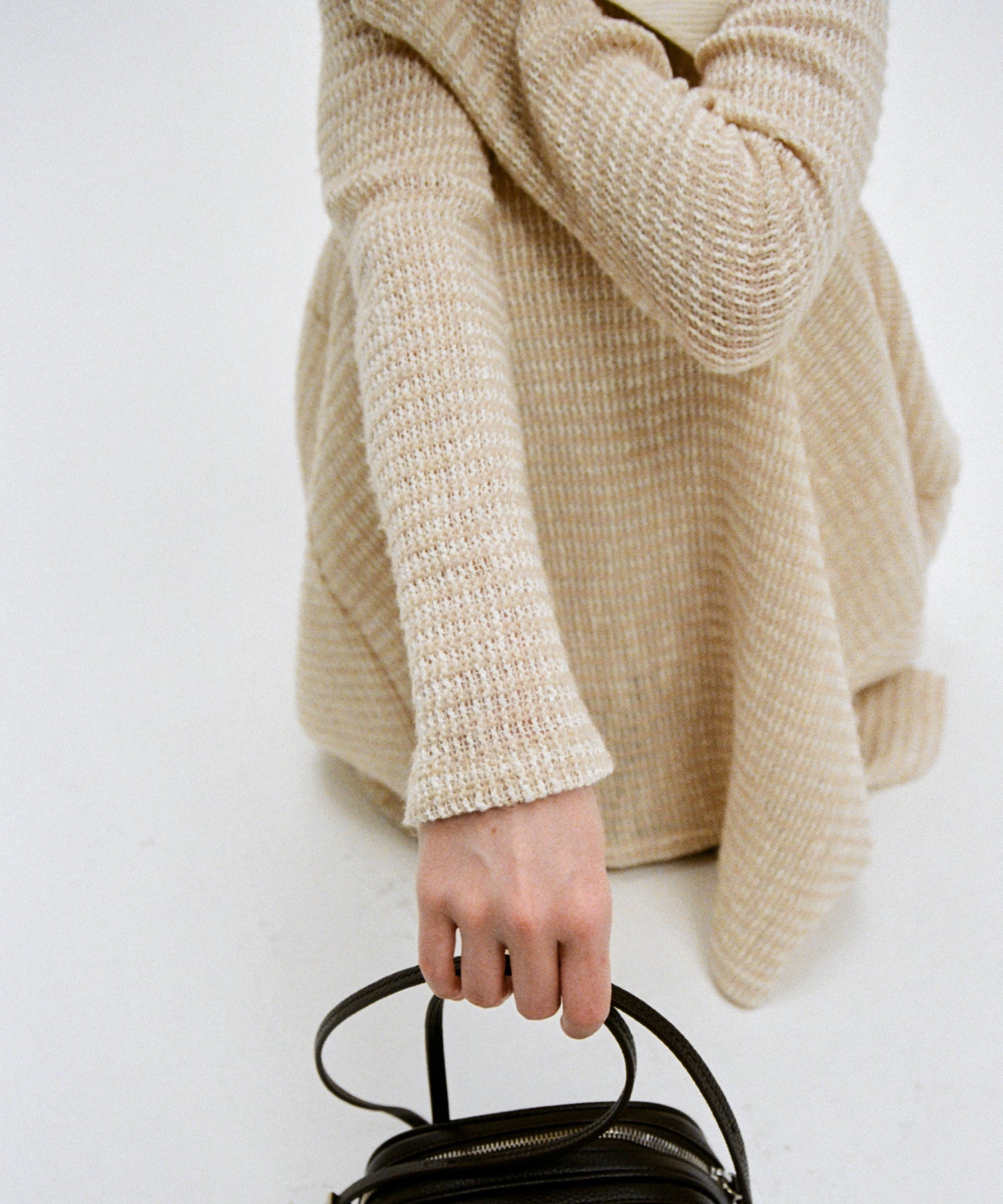 Two-Tone Openwork Knit Shirt Blouse
