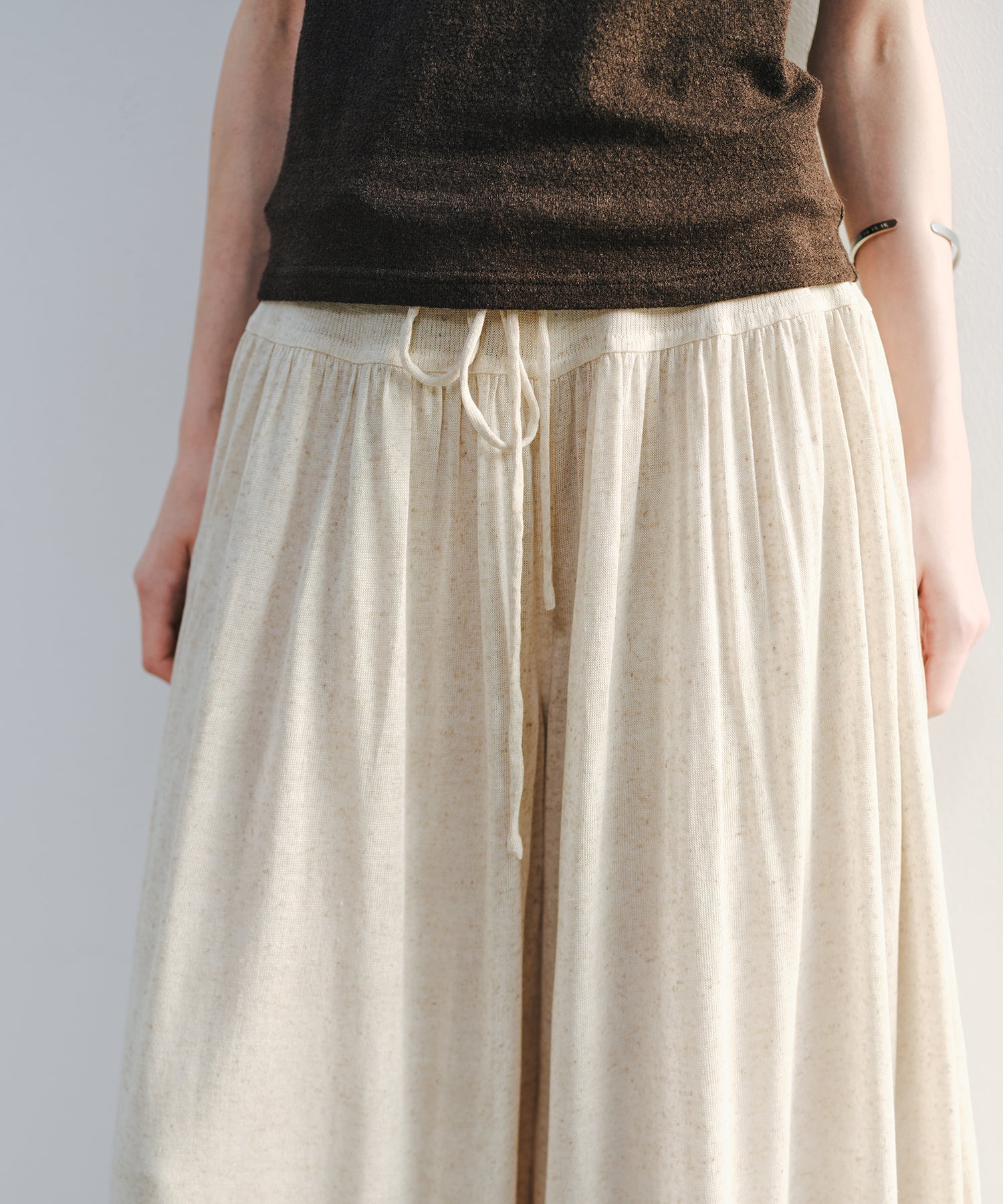 「7月中旬~下旬出荷」Linen Blend Gathered Wide Pants