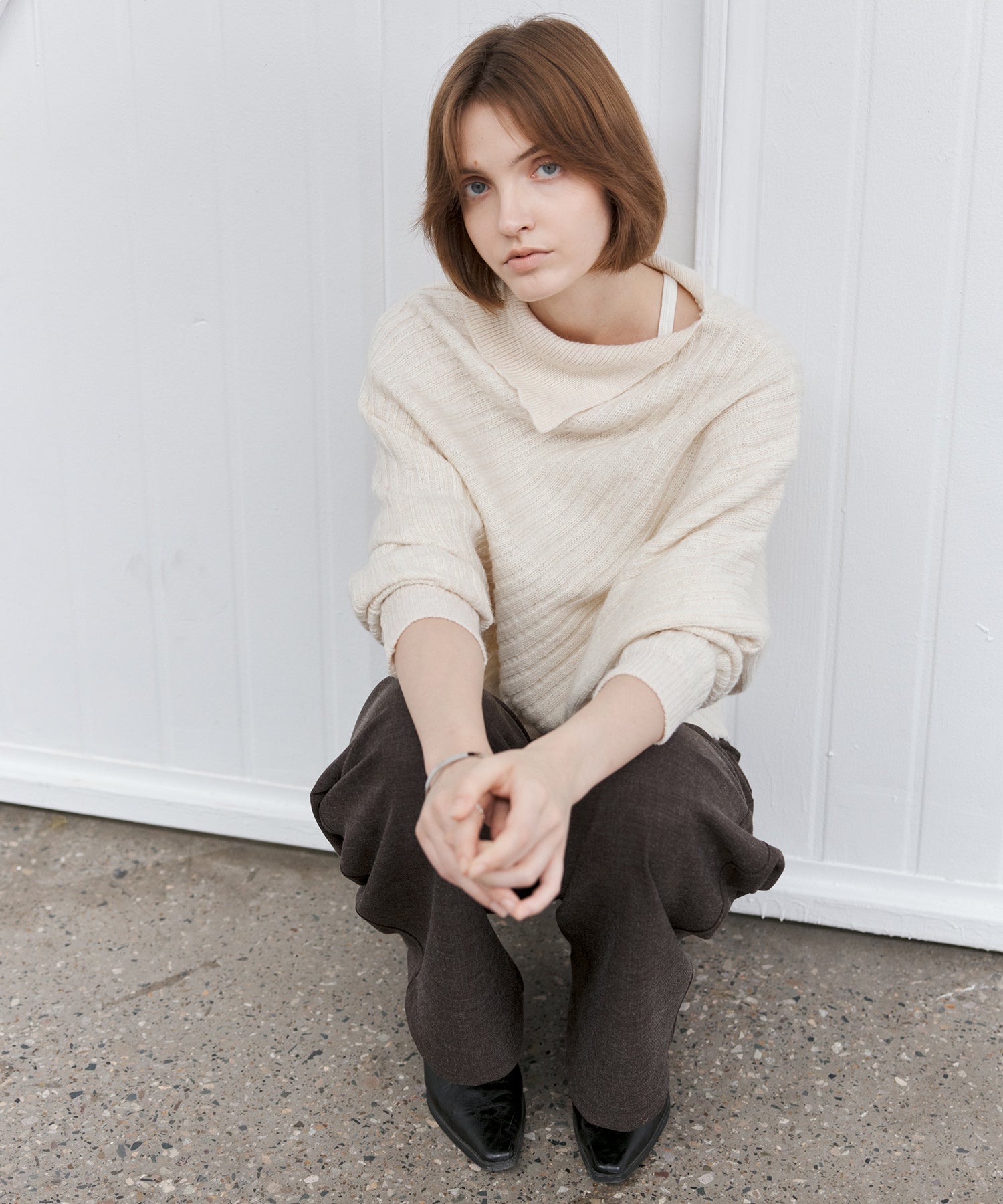 Asymmetric Textured Knit Sweater