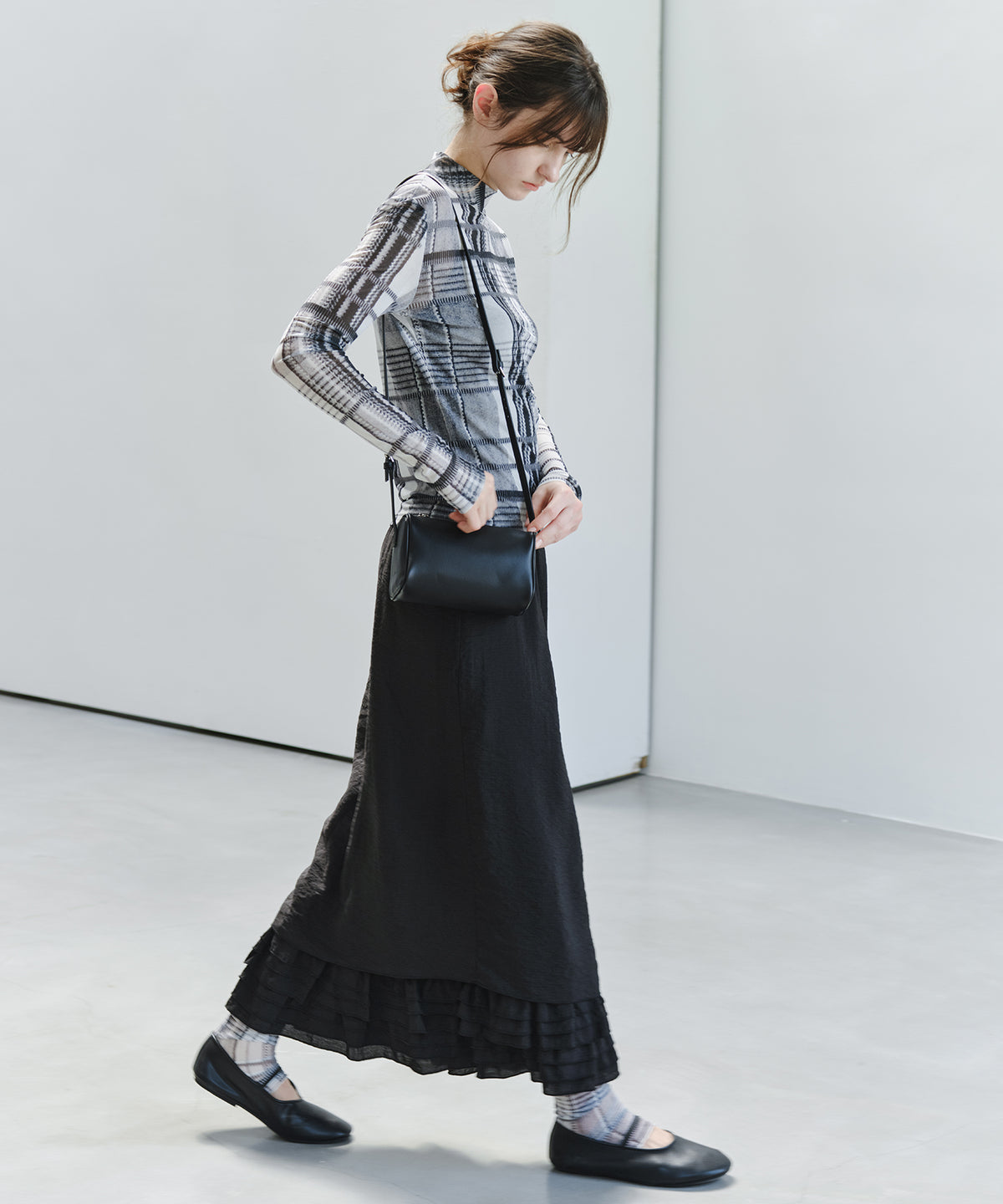 「9月下旬出荷予定」Vintage Check Sheer High Neck Top