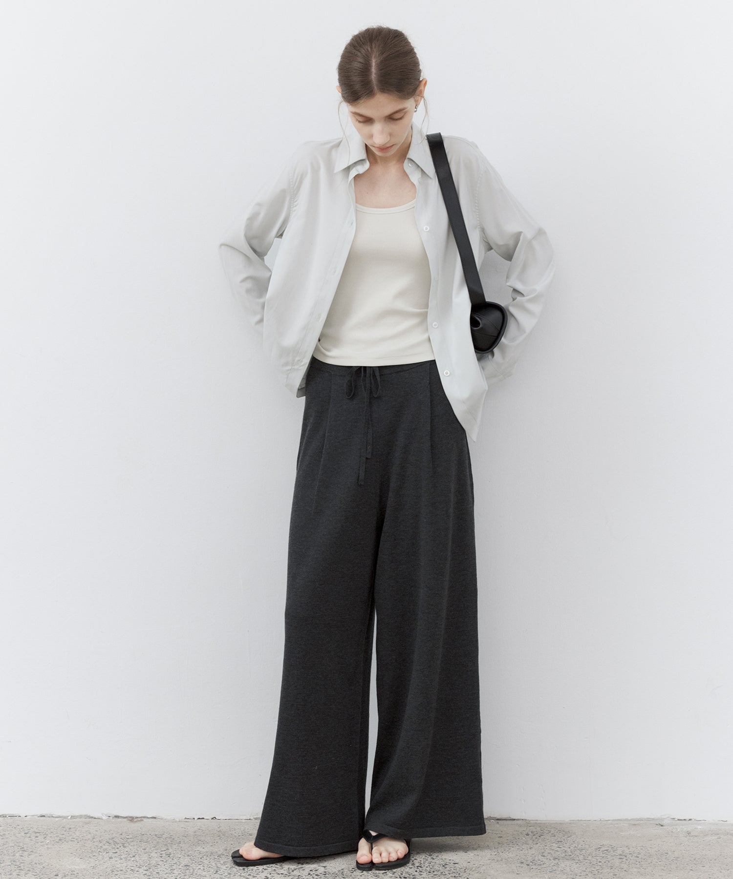 Drawstring Knit Wide Pants