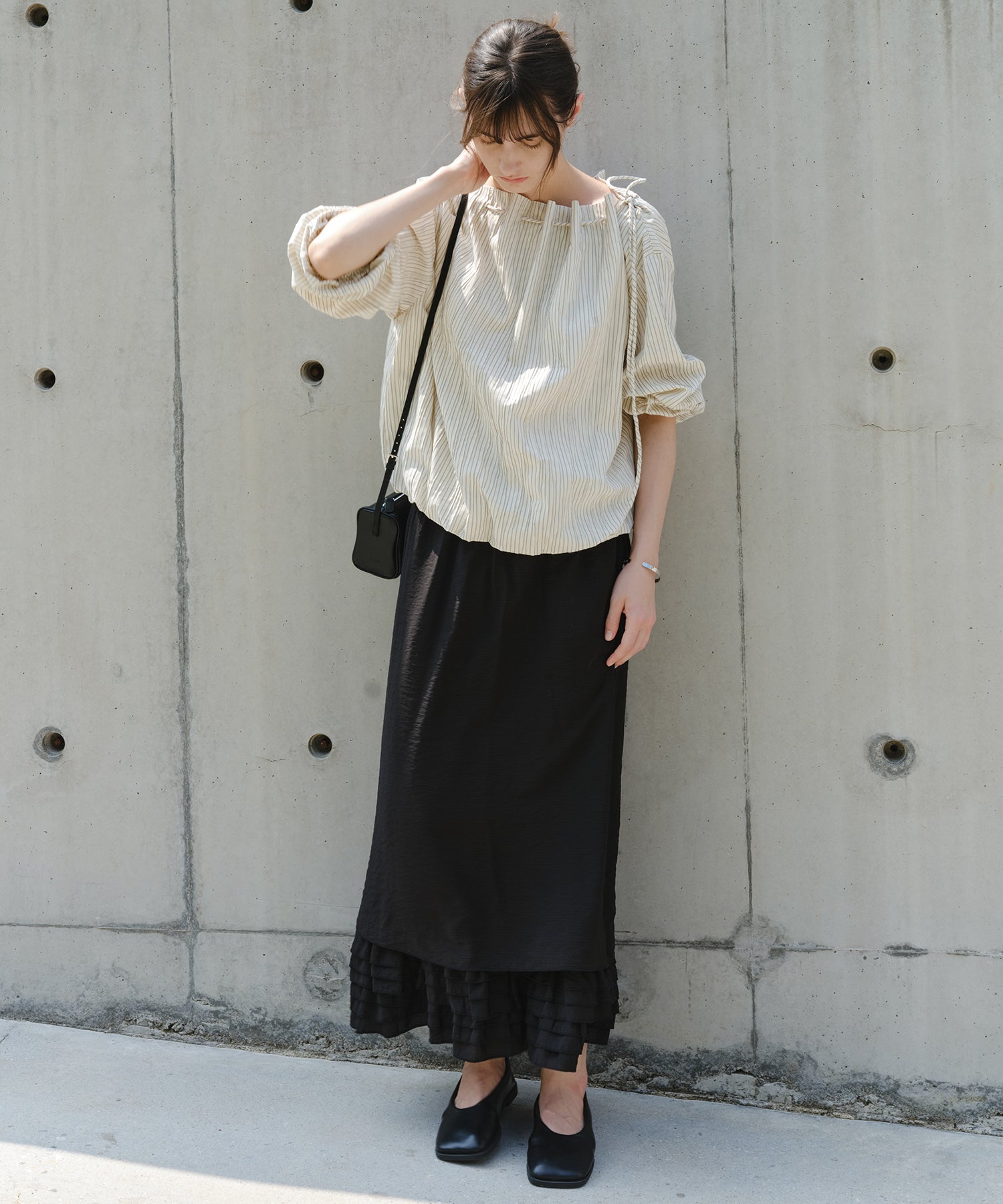 「9月下旬出荷予定」Layered Frill Hem Easy Long Skirt