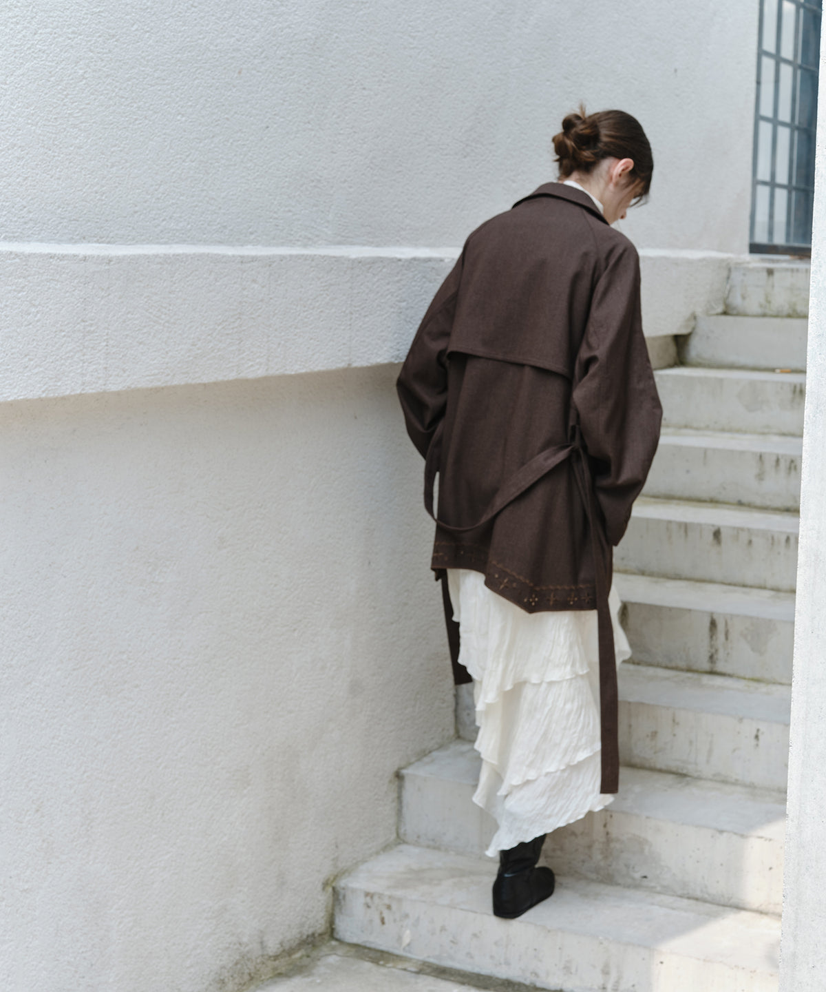 「9月下旬出荷予定」Washed Texture Scarf Collar Layered Dress
