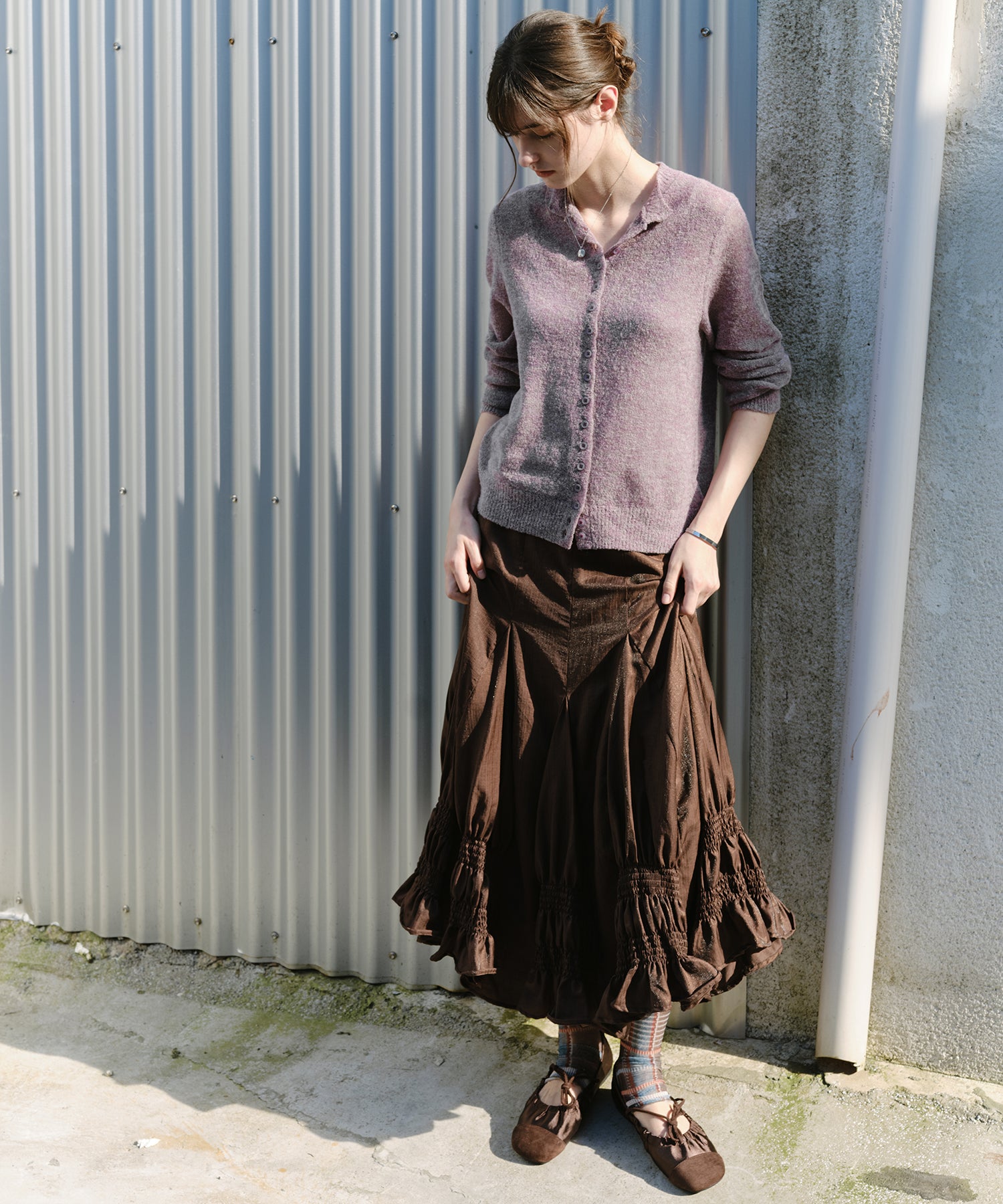 「9月下旬出荷予定」Paneled Shirred Hem A-Line Skirt