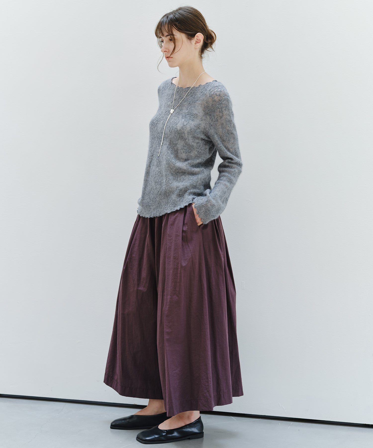 「9月下旬出荷予定」Sheer Jacquard Wool Silk Knit Top