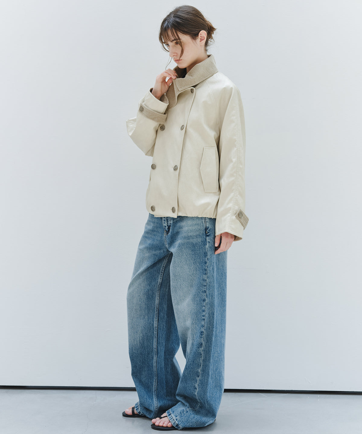 「10月下旬出荷予定」Corduroy Collar Docking Short Blouson Jacket