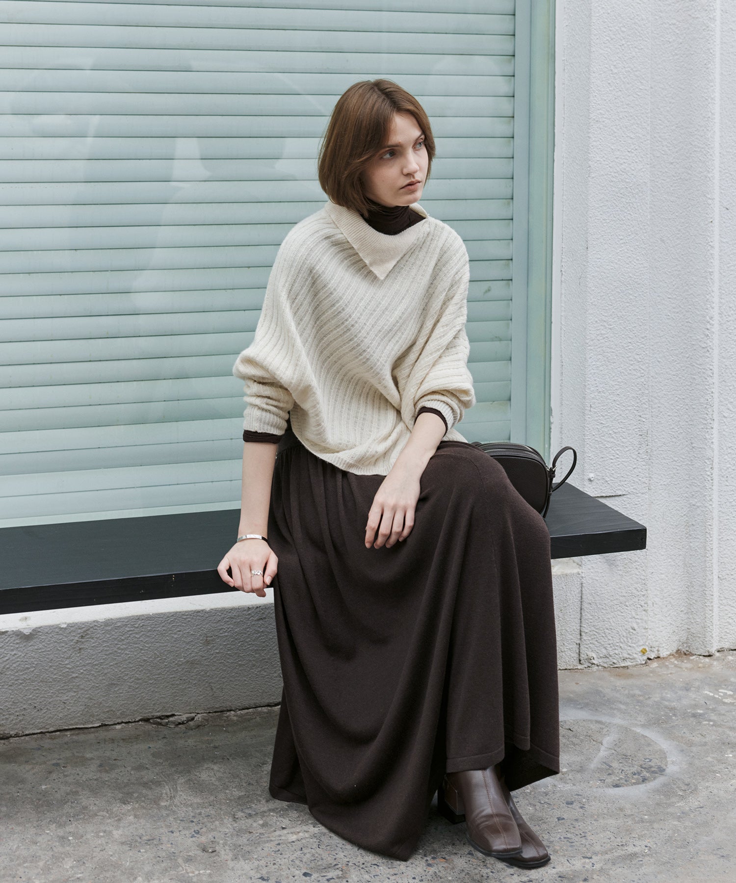 Asymmetric Textured Knit Sweater