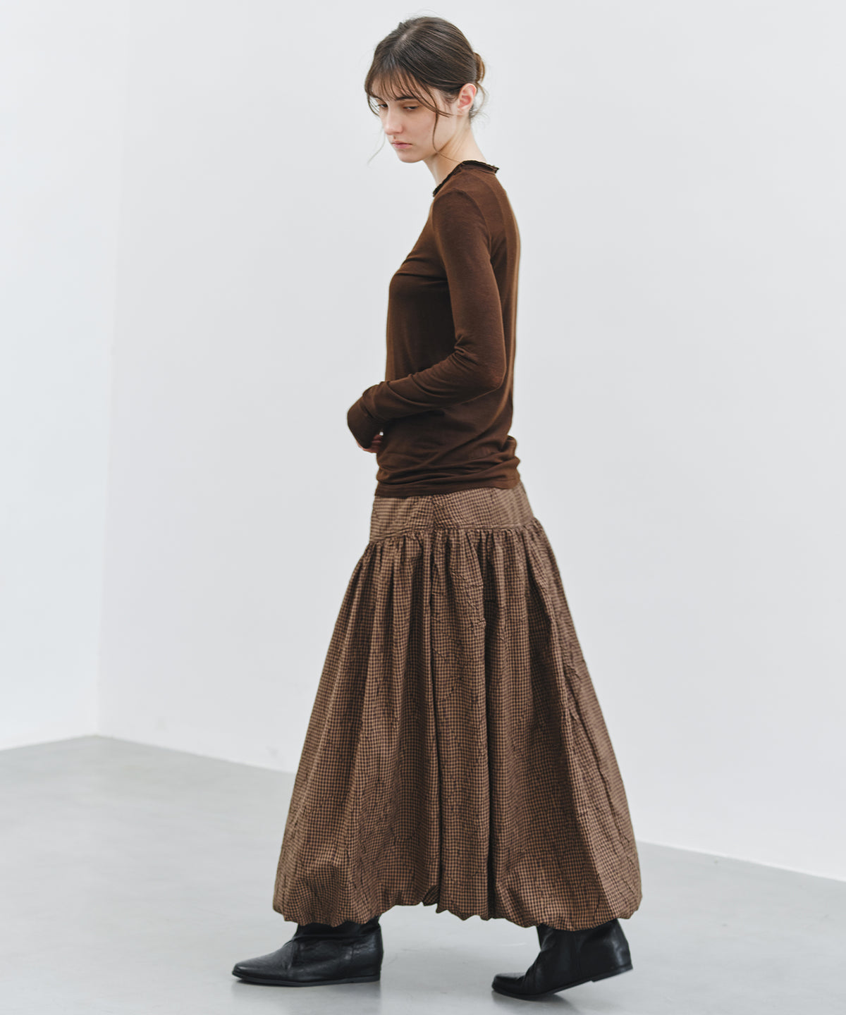 「10月下旬出荷予定」Cashmere-Blend Sheer Mellow Neck Long Sleeve Top