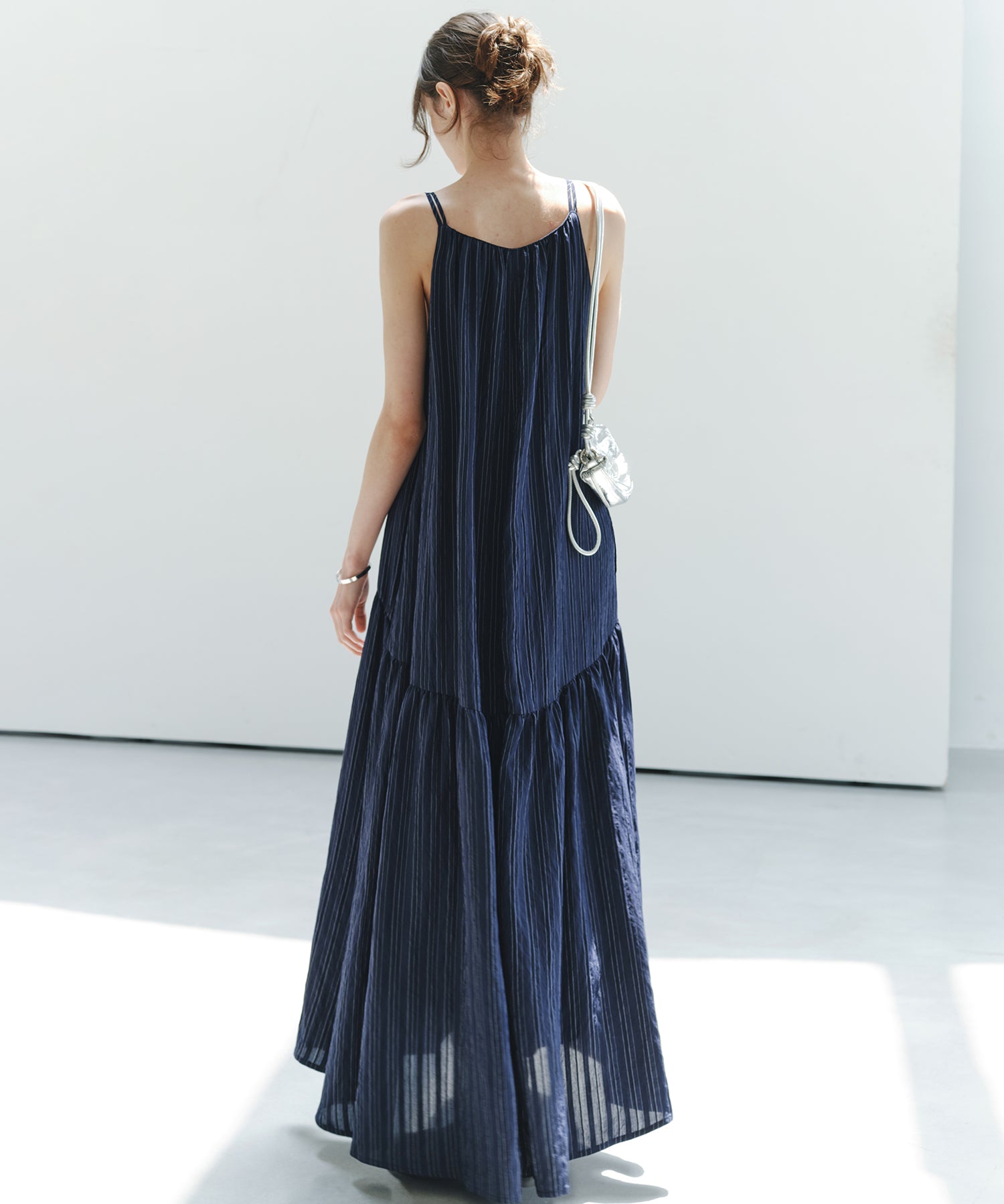 「7月上旬~中旬出荷」Textured Stripe Camisole Dress