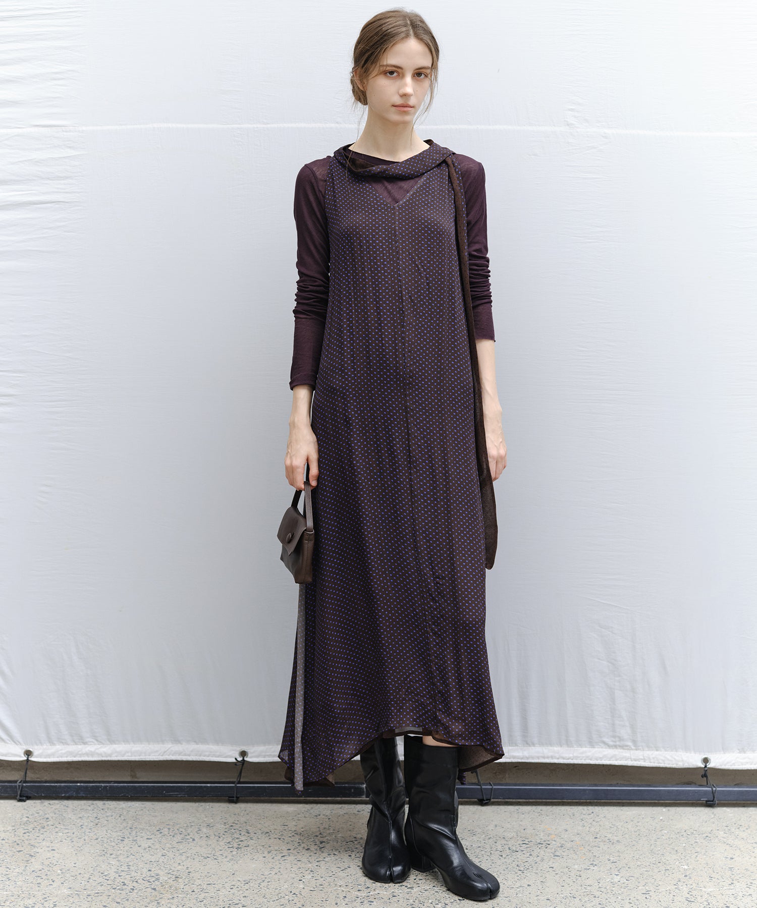 Dot Scarf Detail V-Neck Dress