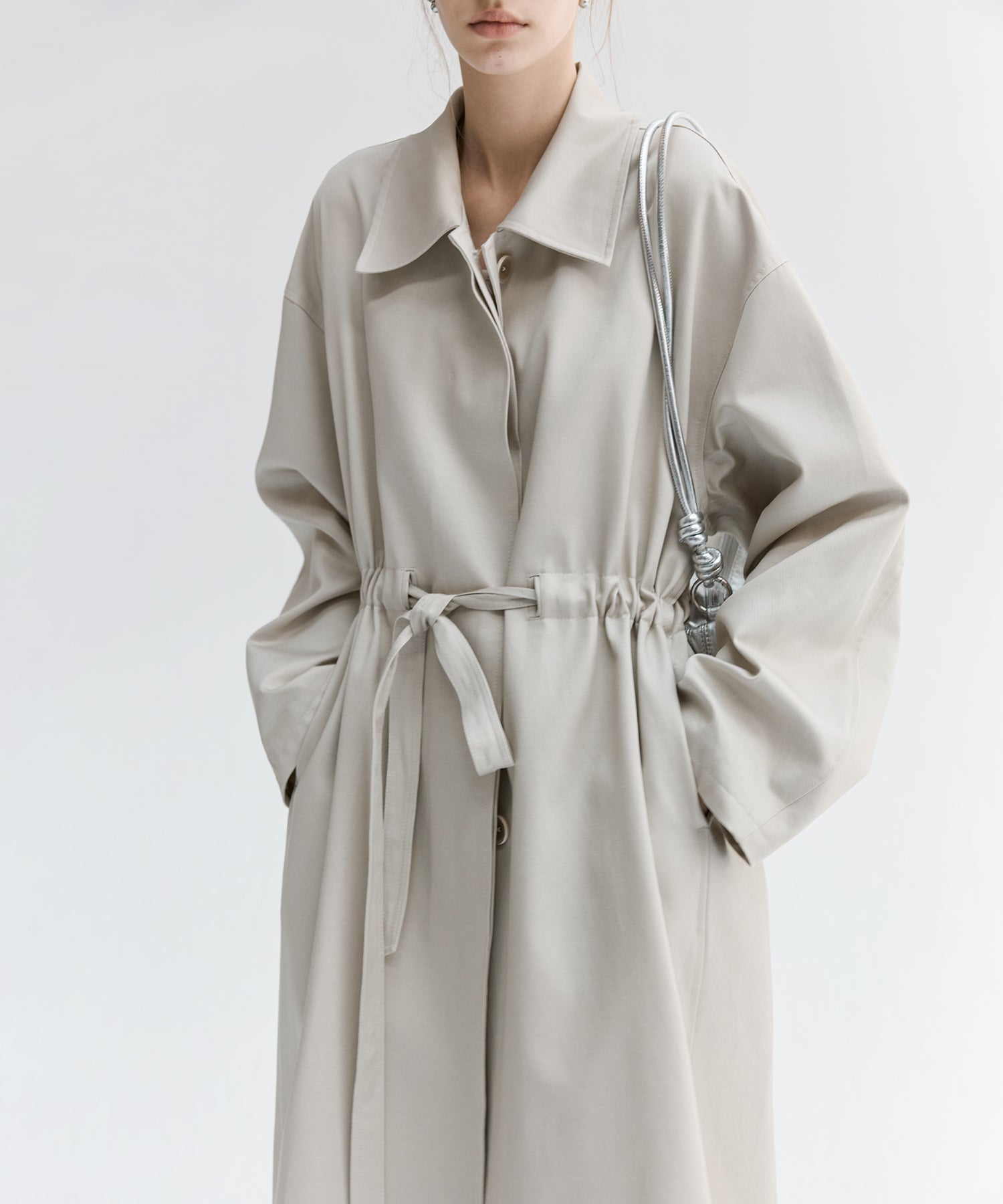 Drawstring Waist Relaxed Fit Long Coat