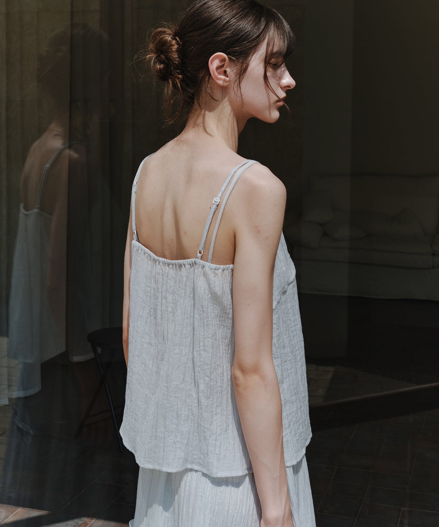 「7月上旬~中旬出荷」Sheer Textured Front Button Camisole