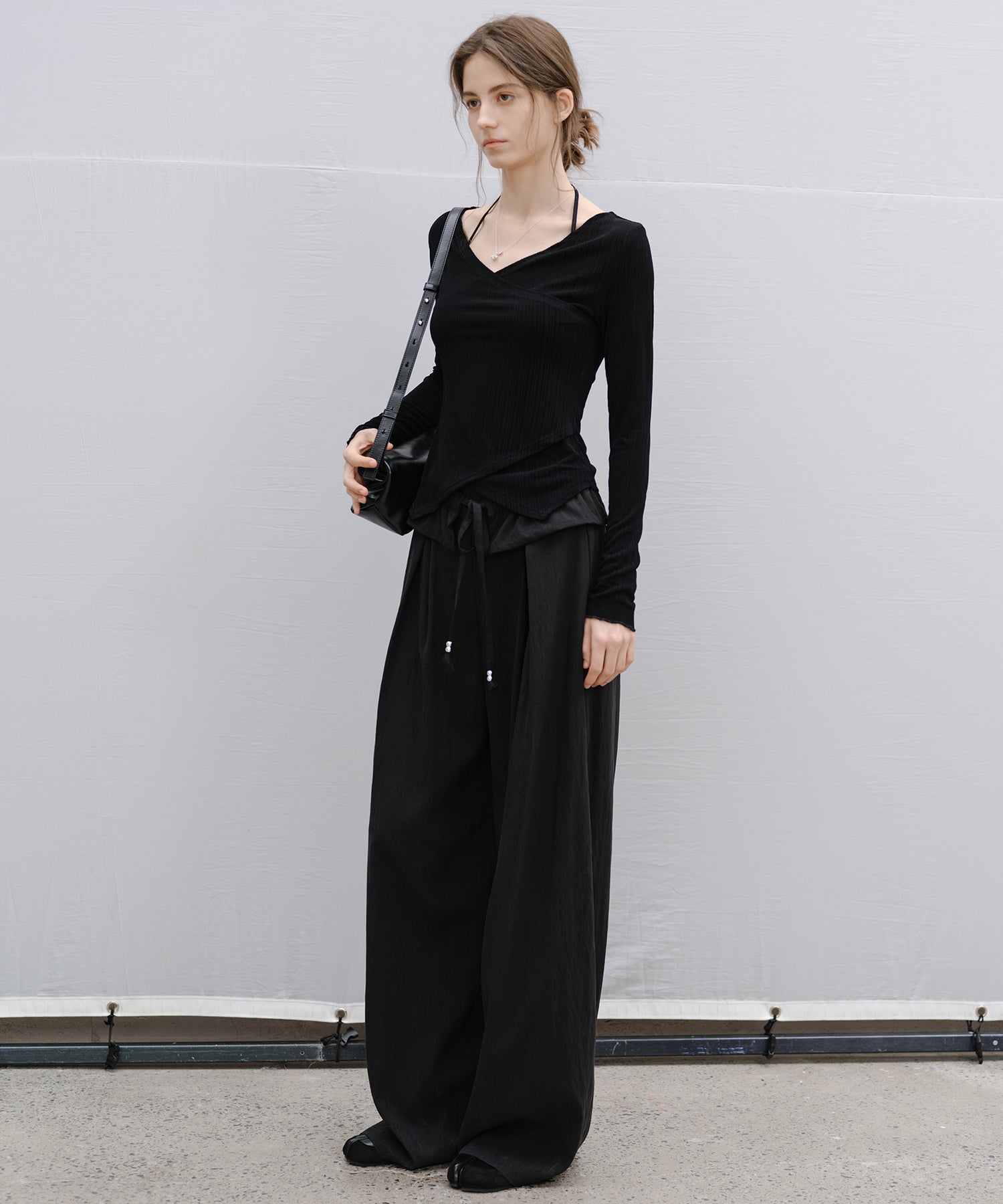 "Shipping from late February to early March" Curved Wide-Leg Drawstring Pants