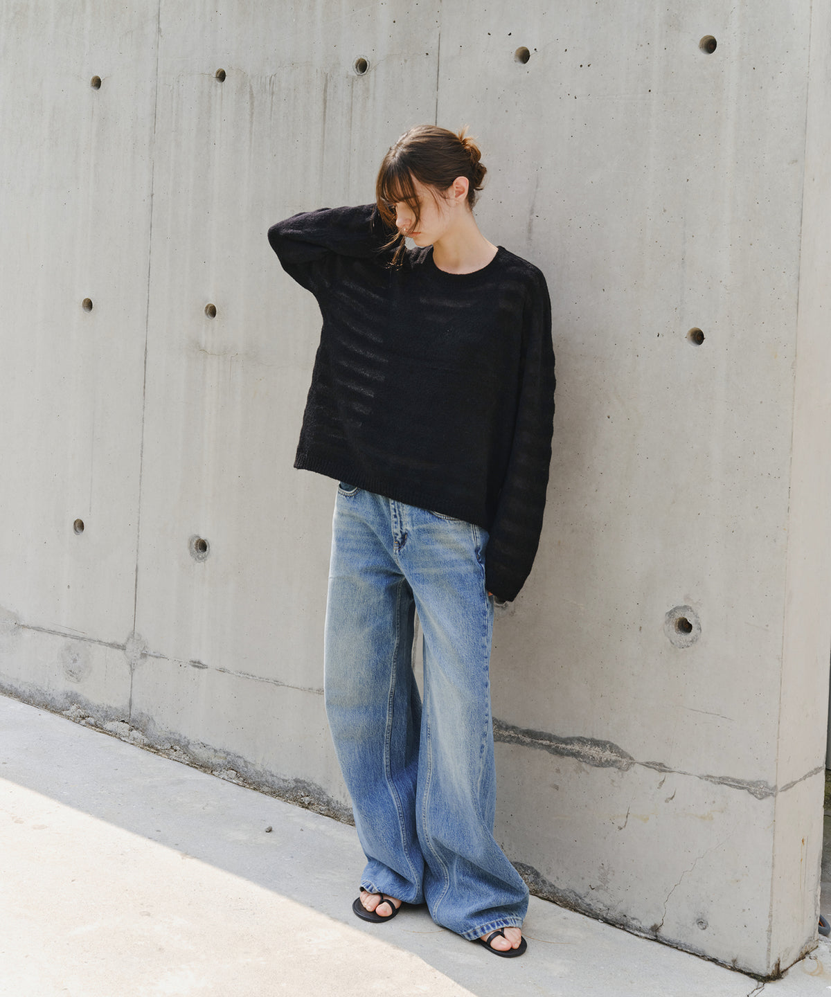「10月下旬出荷予定」Sheer Wool-Blend Border Knit Pullover