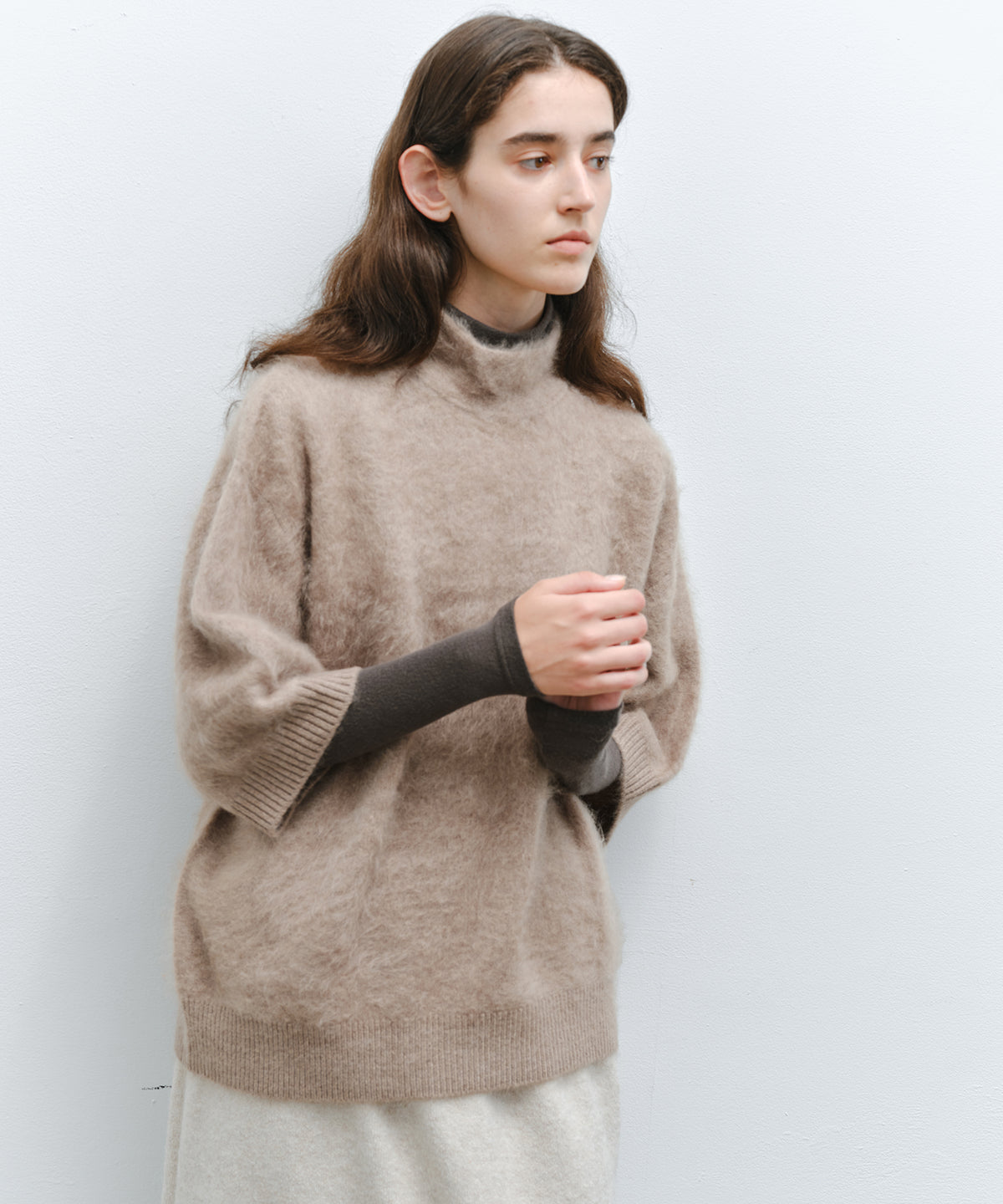 「10月下旬出荷予定」Brushed Cashmere-Blend Half Sleeve Knit Top
